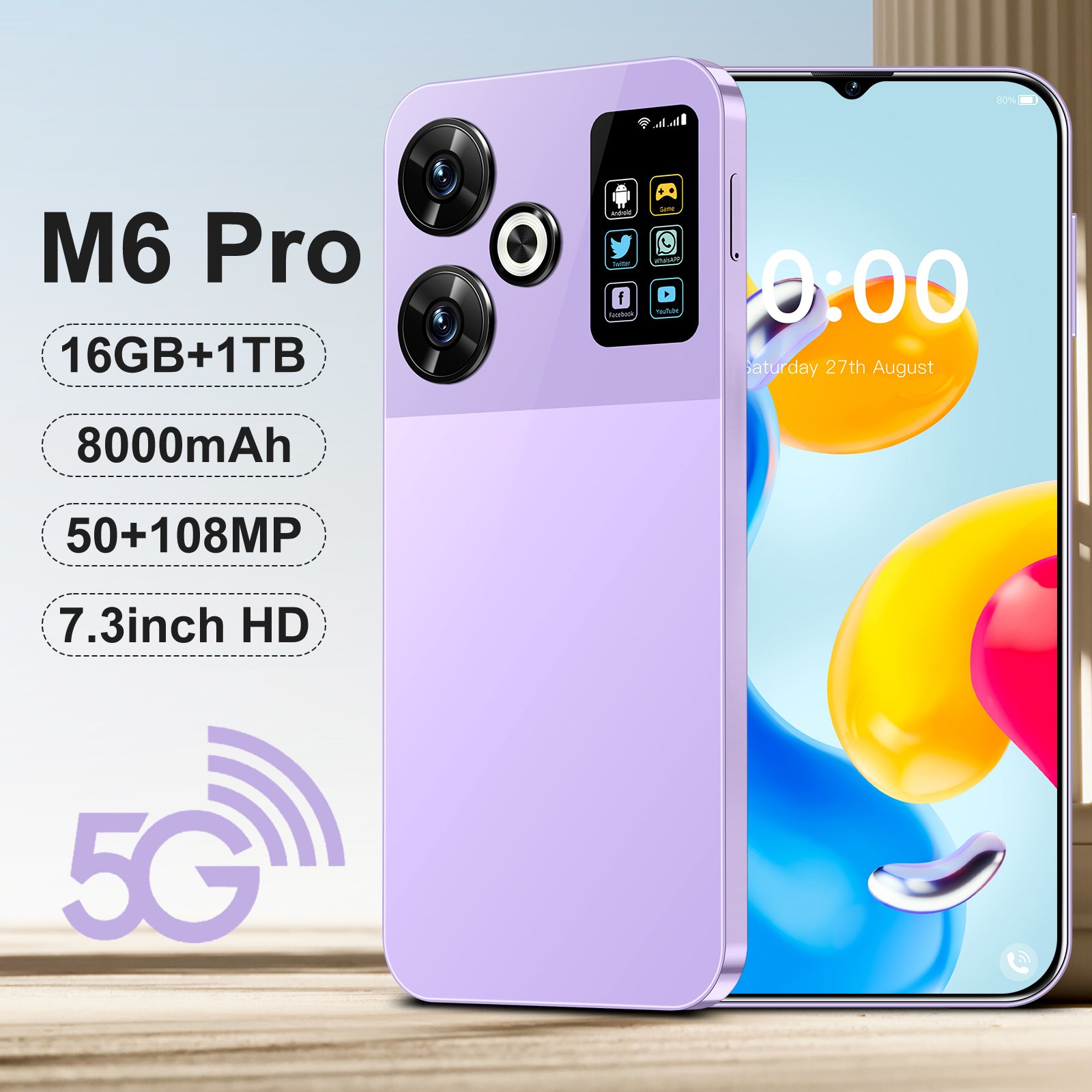 1TB Storage Gaming Phone M6 Pro with 16GB RAM - OEM 4G/5G Smartphone