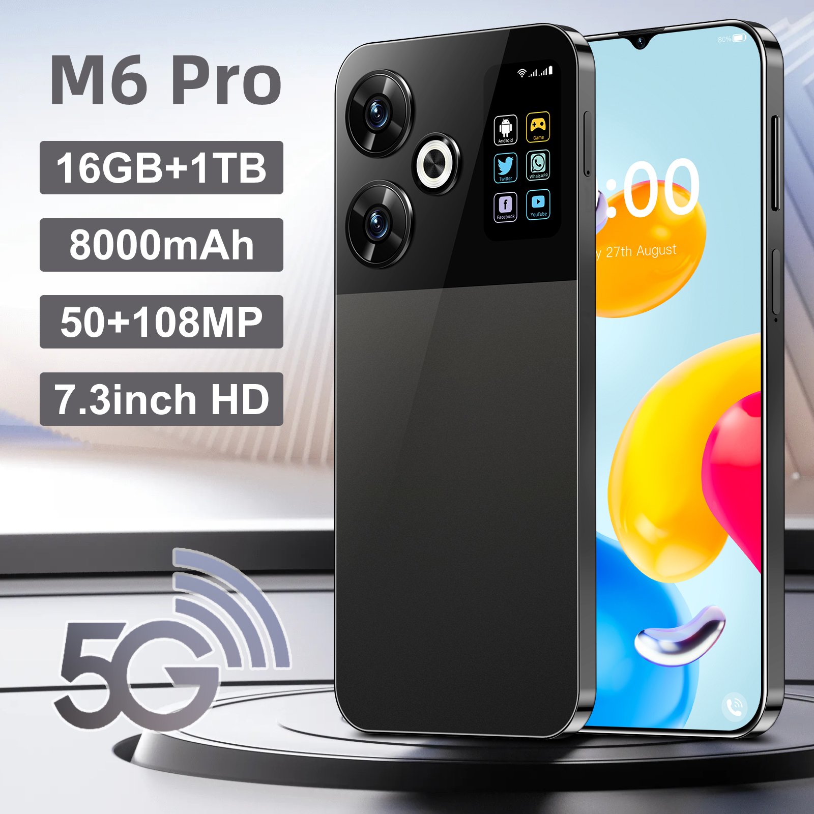 1TB Storage Gaming Phone M6 Pro with 16GB RAM - OEM 4G/5G Smartphone