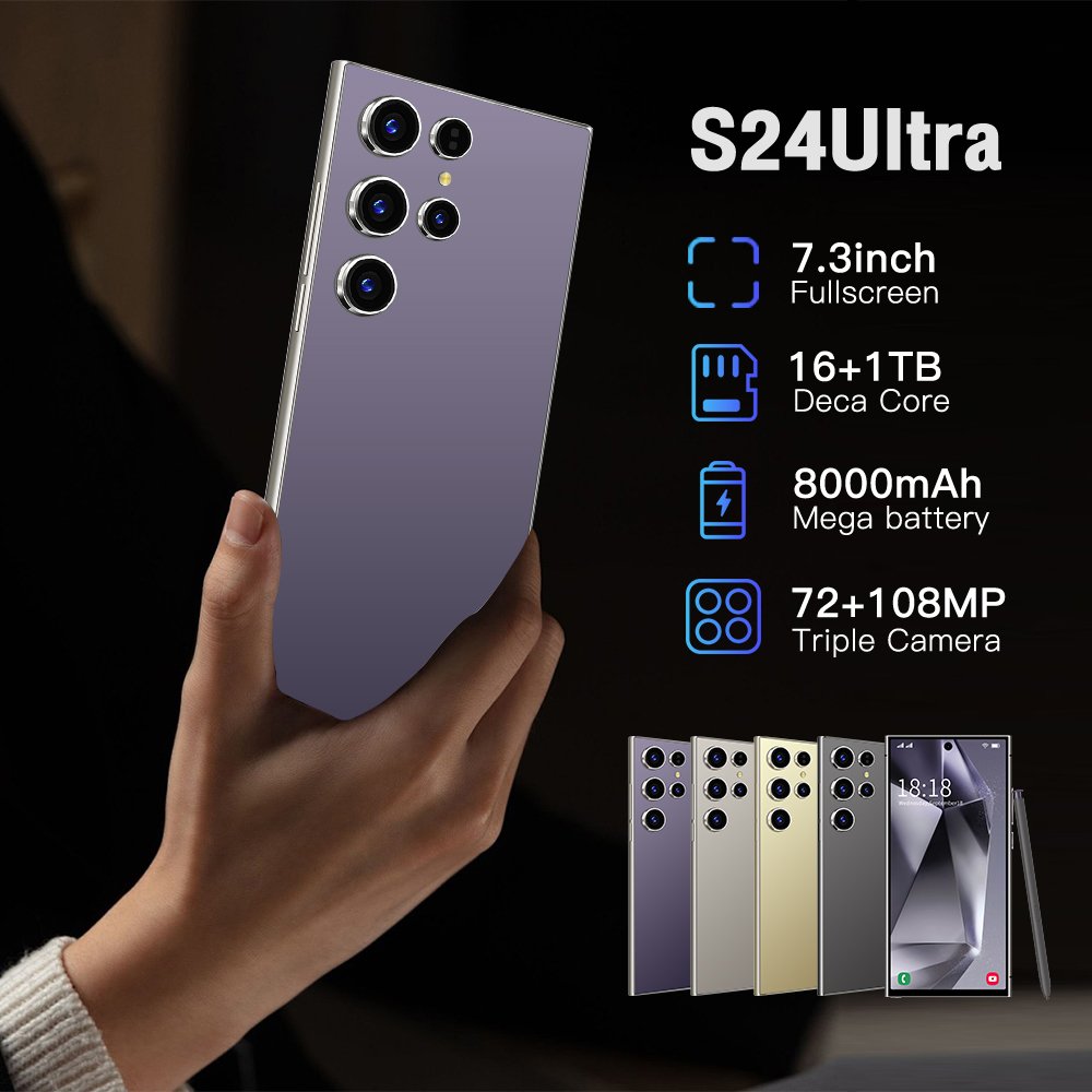 Hot selling Unlocked Cell Phone for Original Custom S24 Ultra 7.3 Big Screen 5G smart phone 16+1TB Android mobile phones