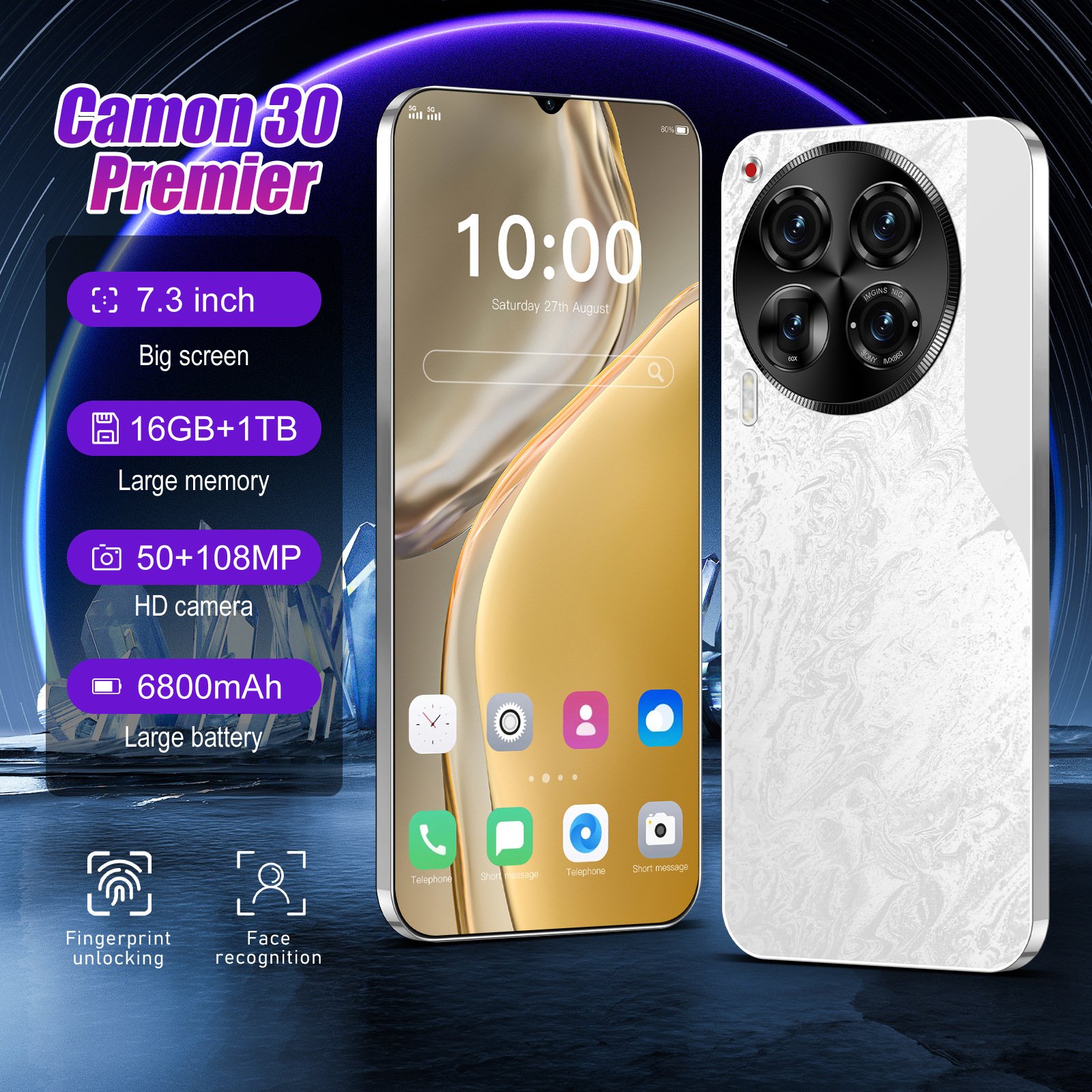 New design C30 Pro Original 7.3 Inch Android 13 Phone 16GB + 1TB 50MP + 108MP 5G smartphone 8000mAh mobile phones