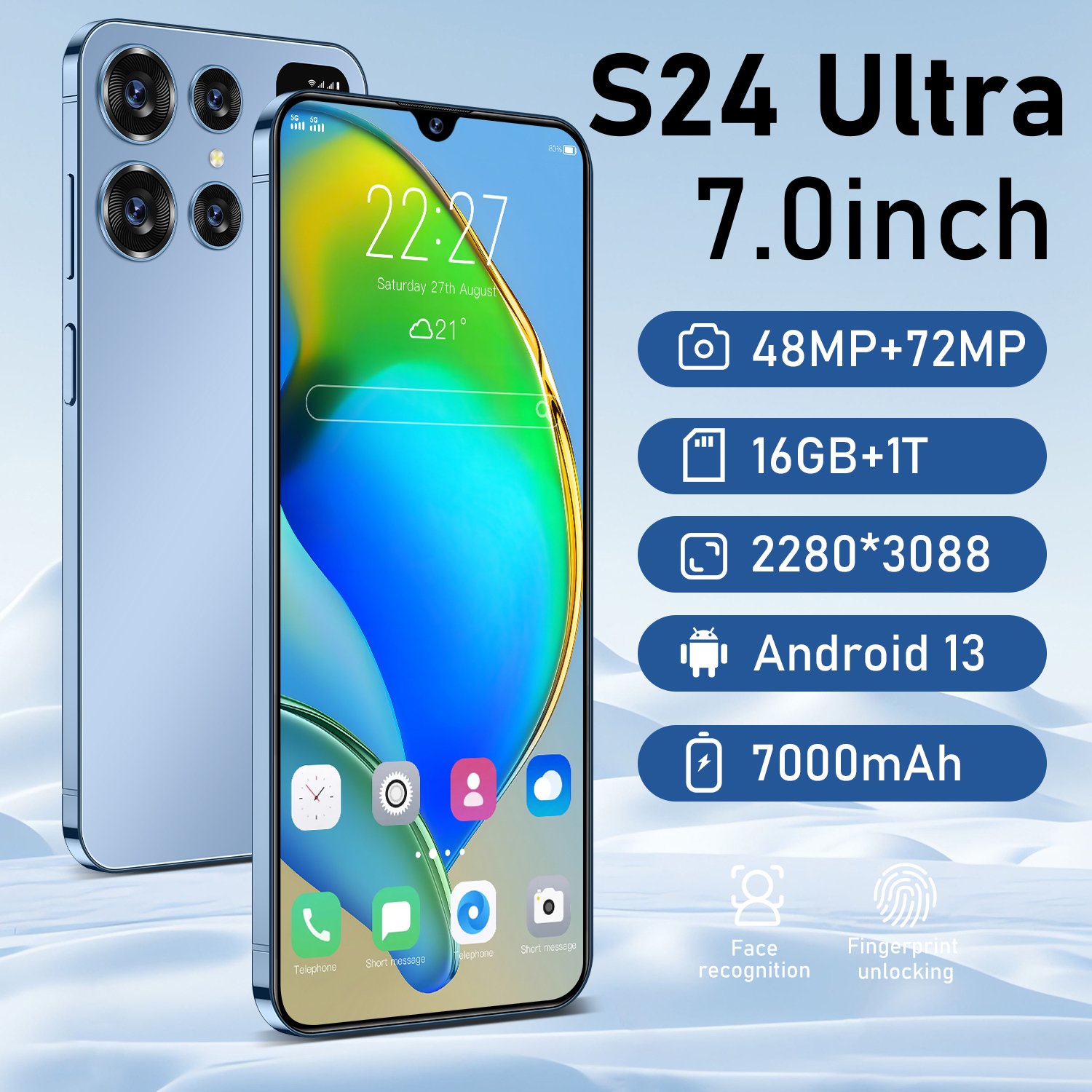 original S24+ Ultra 5G Smartphone 16GB+1TB 7.3 inch Punch Hole HD Screen Smartphone Global Version Smartphone 2 SIM