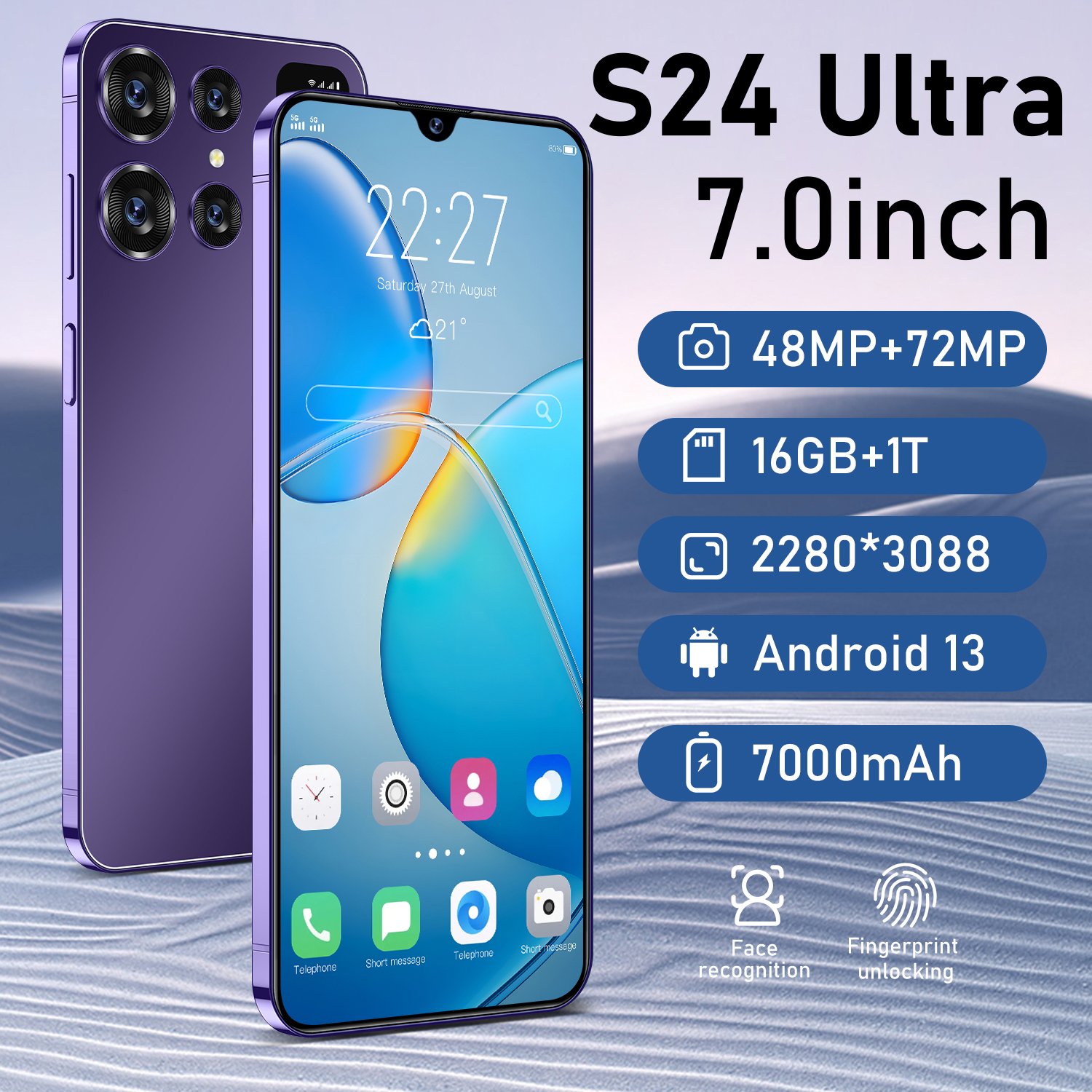 original S24+ Ultra 5G Smartphone 16GB+1TB 7.3 inch Punch Hole HD Screen Smartphone Global Version Smartphone 2 SIM