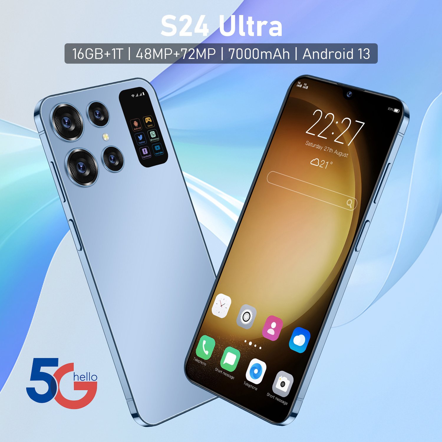 original S24+ Ultra 5G Smartphone 16GB+1TB 7.3 inch Punch Hole HD Screen Smartphone Global Version Smartphone 2 SIM