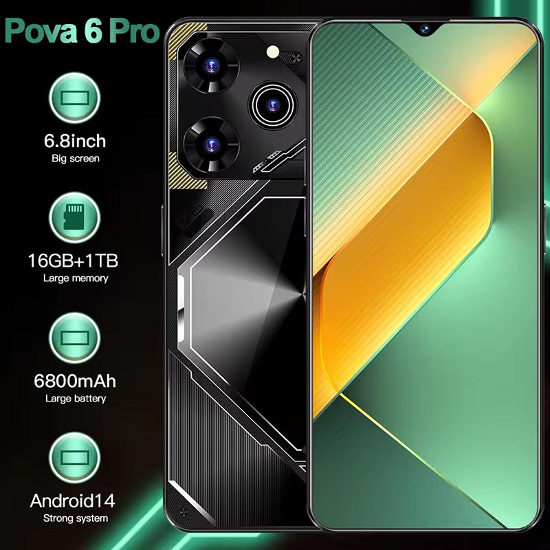 Y 2024New style 2+16gb 3g Cheap New Unlocked Pova 6 Pro Clone Cell Mobile Phone Private White Label Smartphone