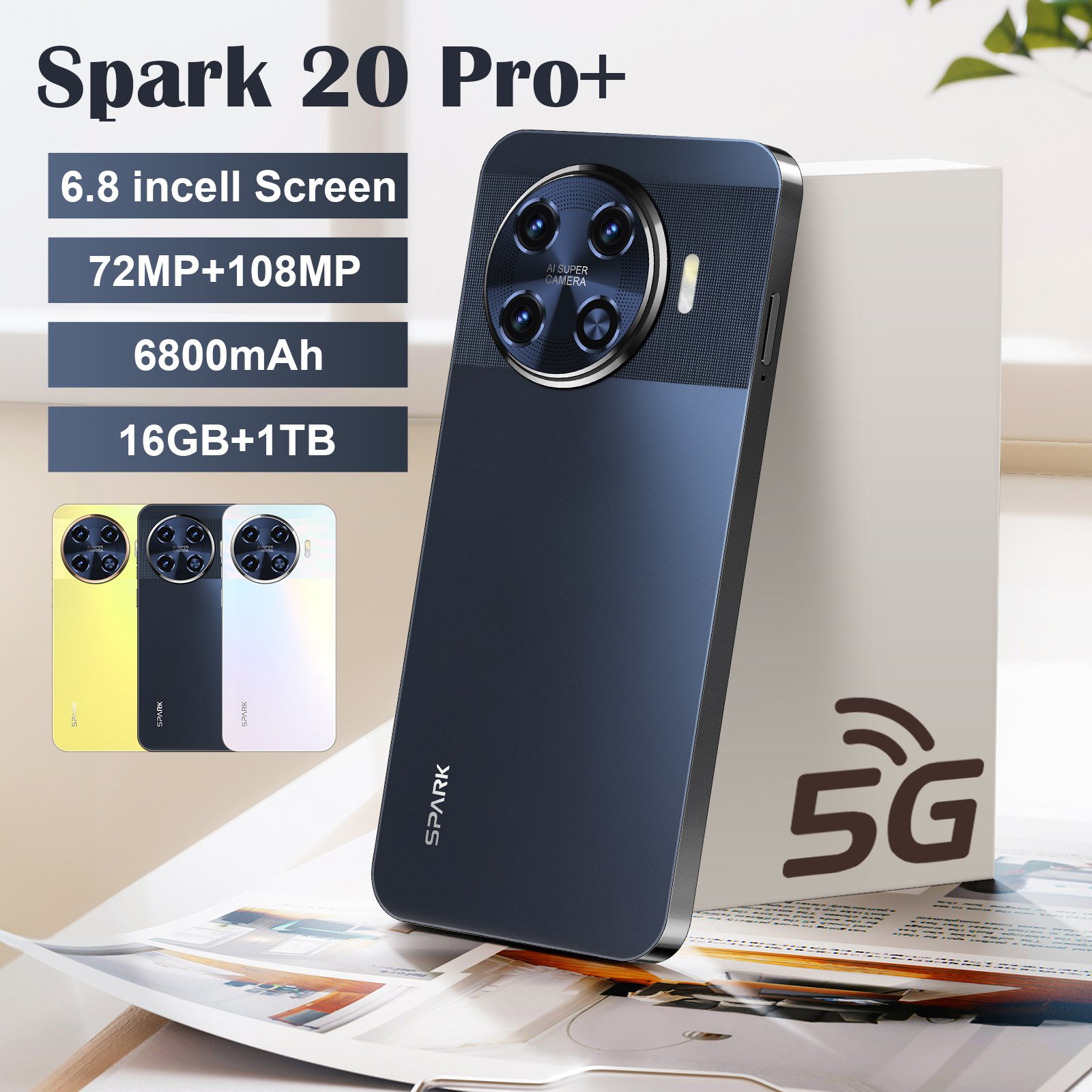 Wholesale New 6.8inch Spark 20 Pro+ Android Phone 5G Custom White Label Smartphone Low Price