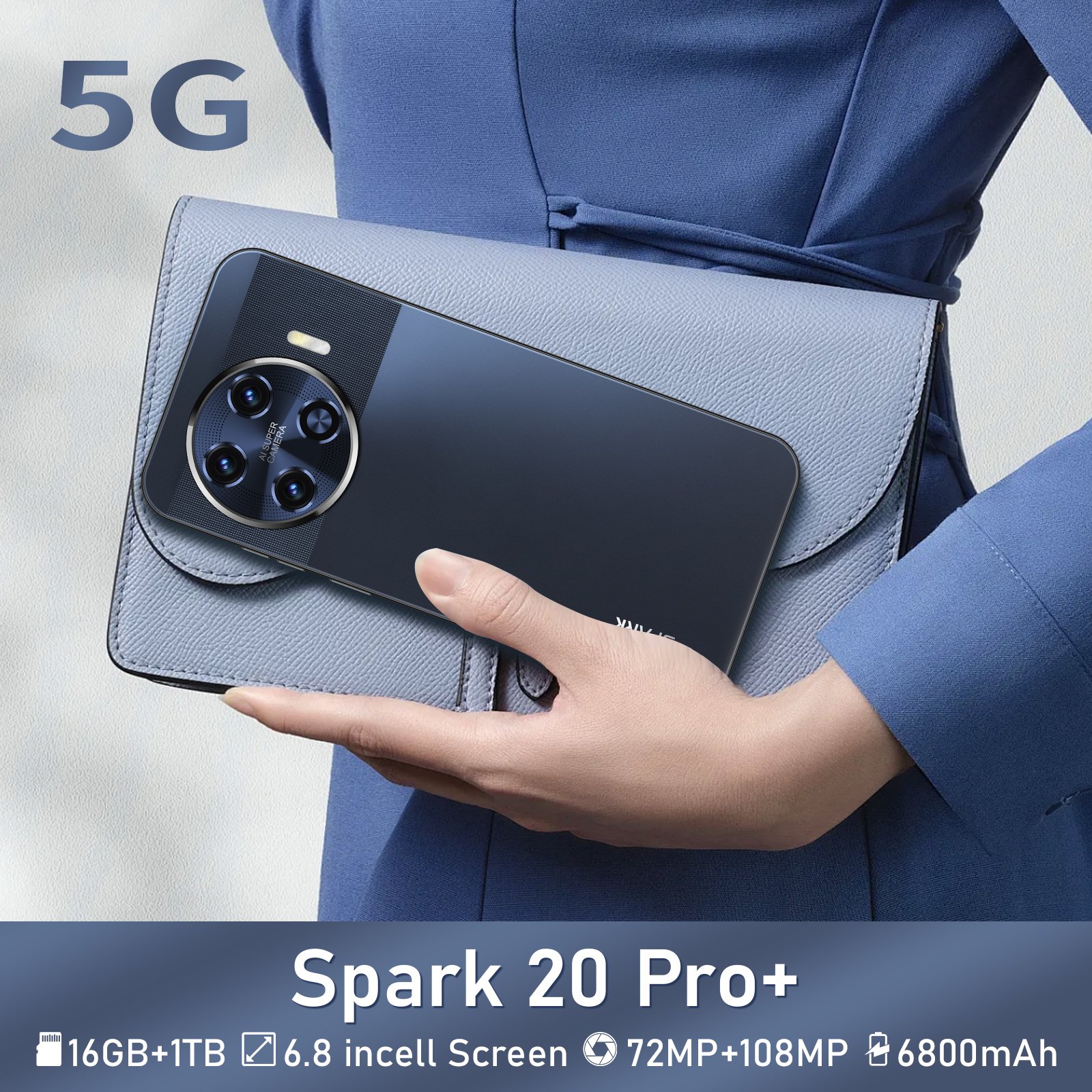 Wholesale New 6.8inch Spark 20 Pro+ Android Phone 5G Custom White Label Smartphone Low Price