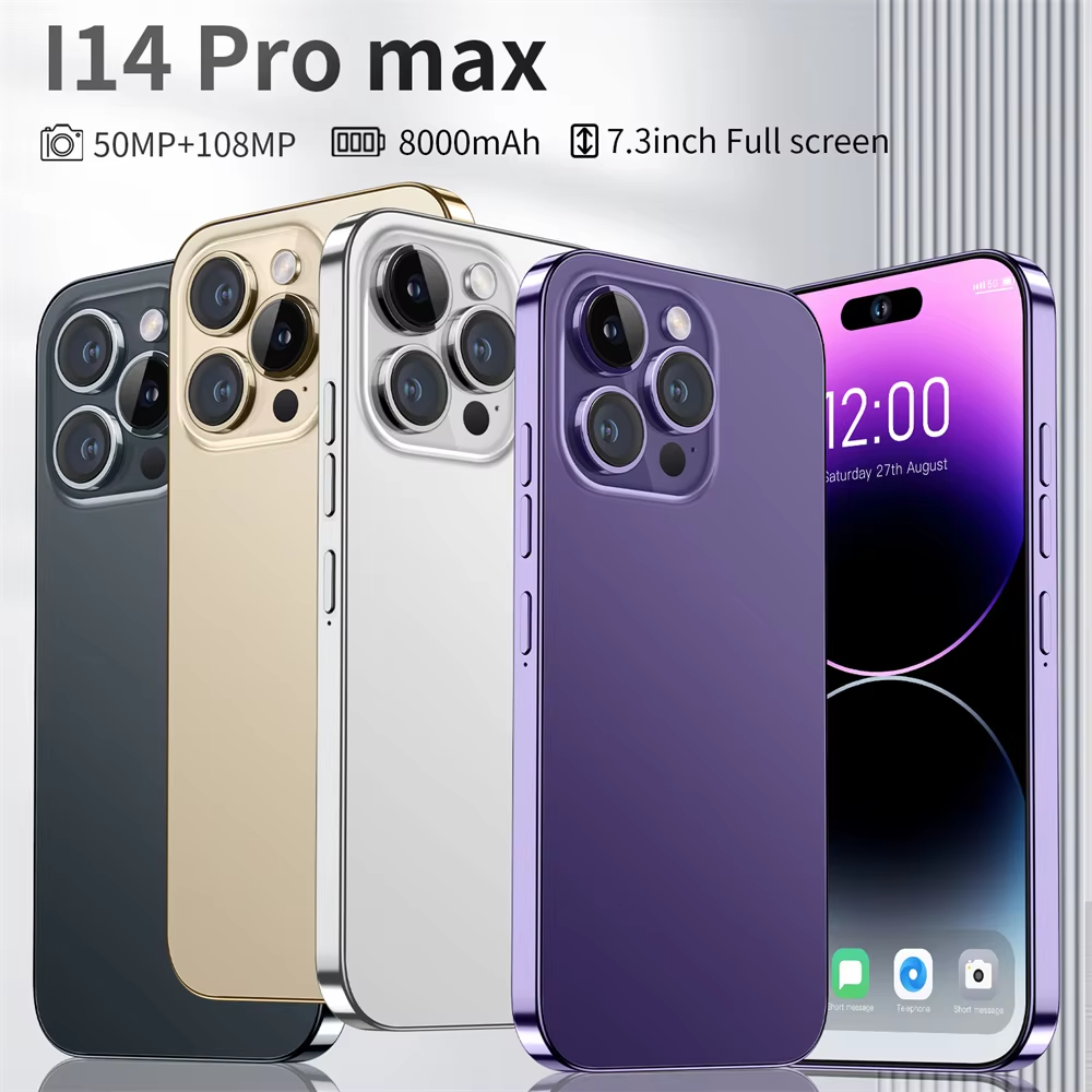 Smart mobile phone 7.3 inch Clone 14 Pro max 4G 5G smartphone 16GB+1TB unlocked Dual Sim Card Cheap 15 Pro Max