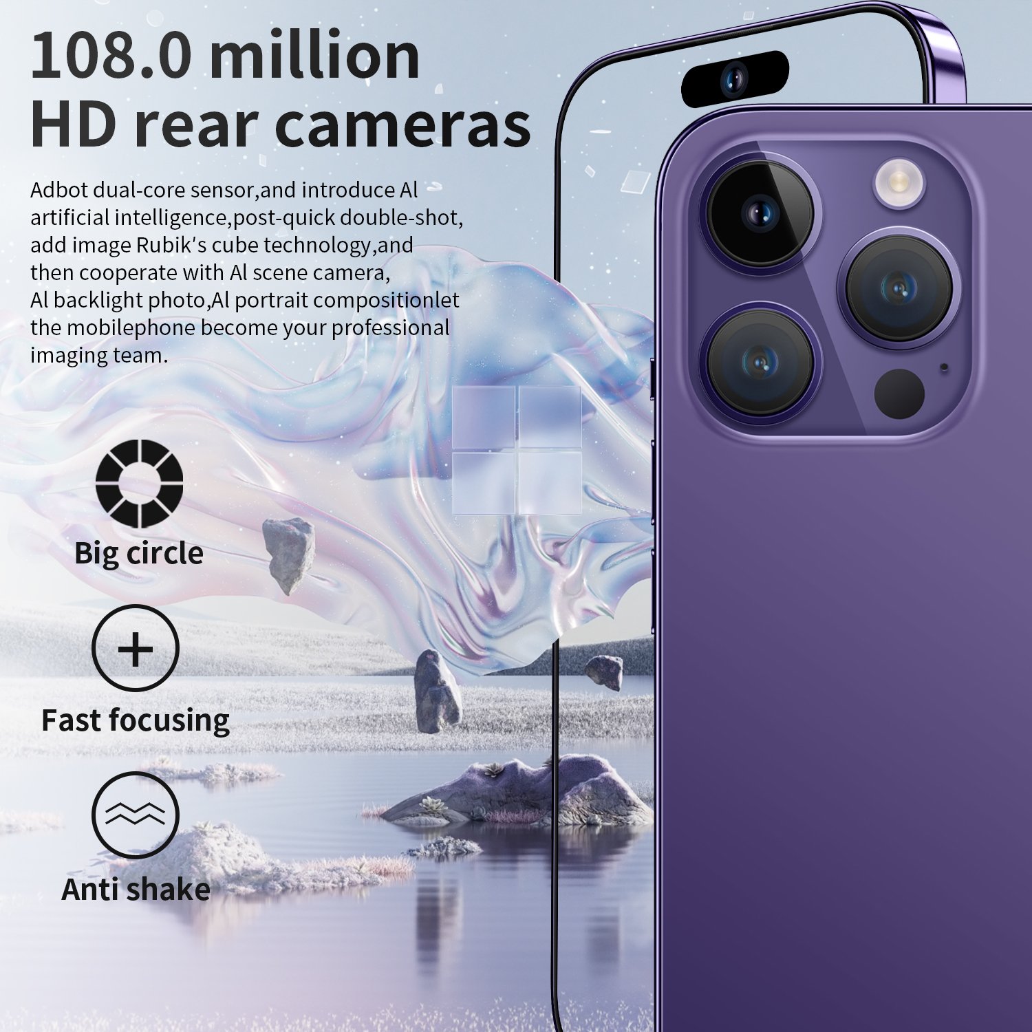 New 5G Smartphone Phone 15 Pro Max Smart Phone 7.3 Inch 50MP+108MP Cellphone 16GB+1TB Large Memory Smart PhoneCellphone