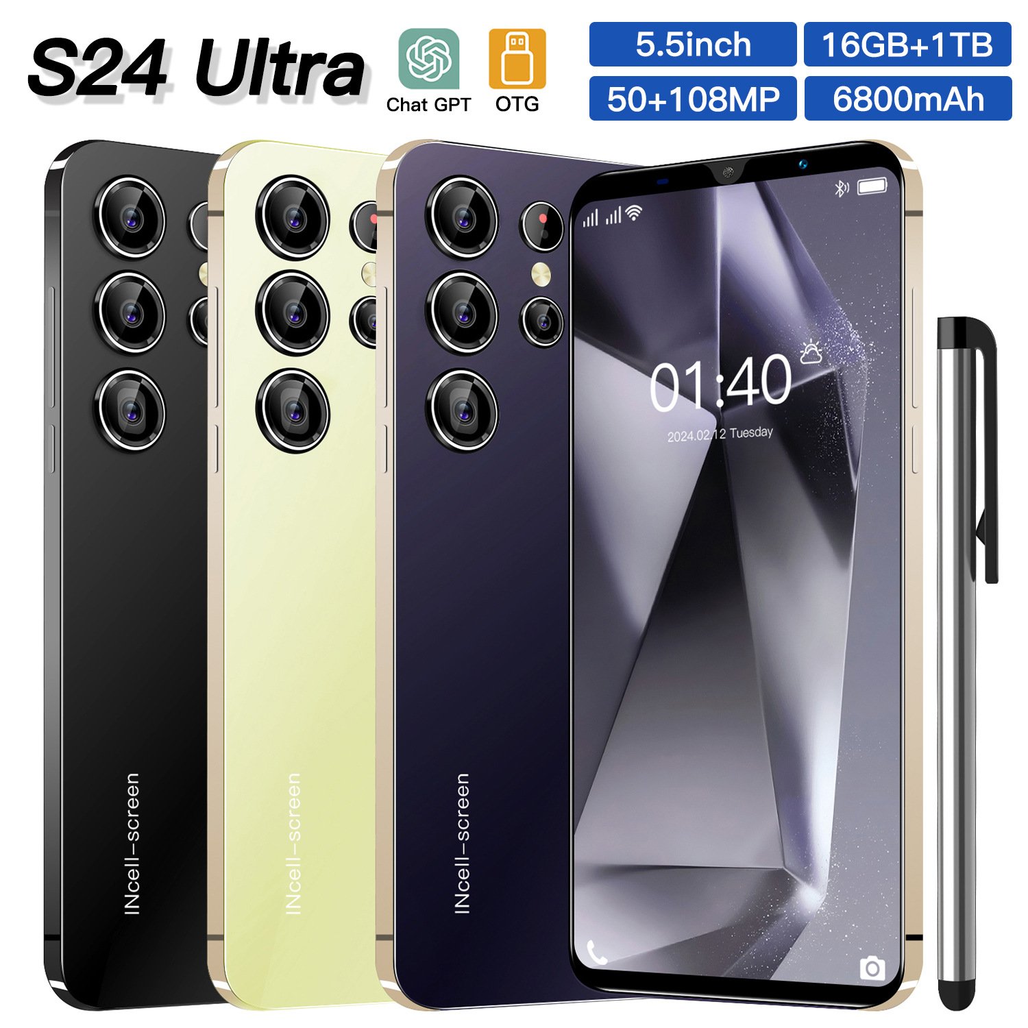 Wholesale global universal version S24 Ultra 4g Smartphone 6.7 inch Full Screen Android Mobile Phones With Face ID Mobile Phone