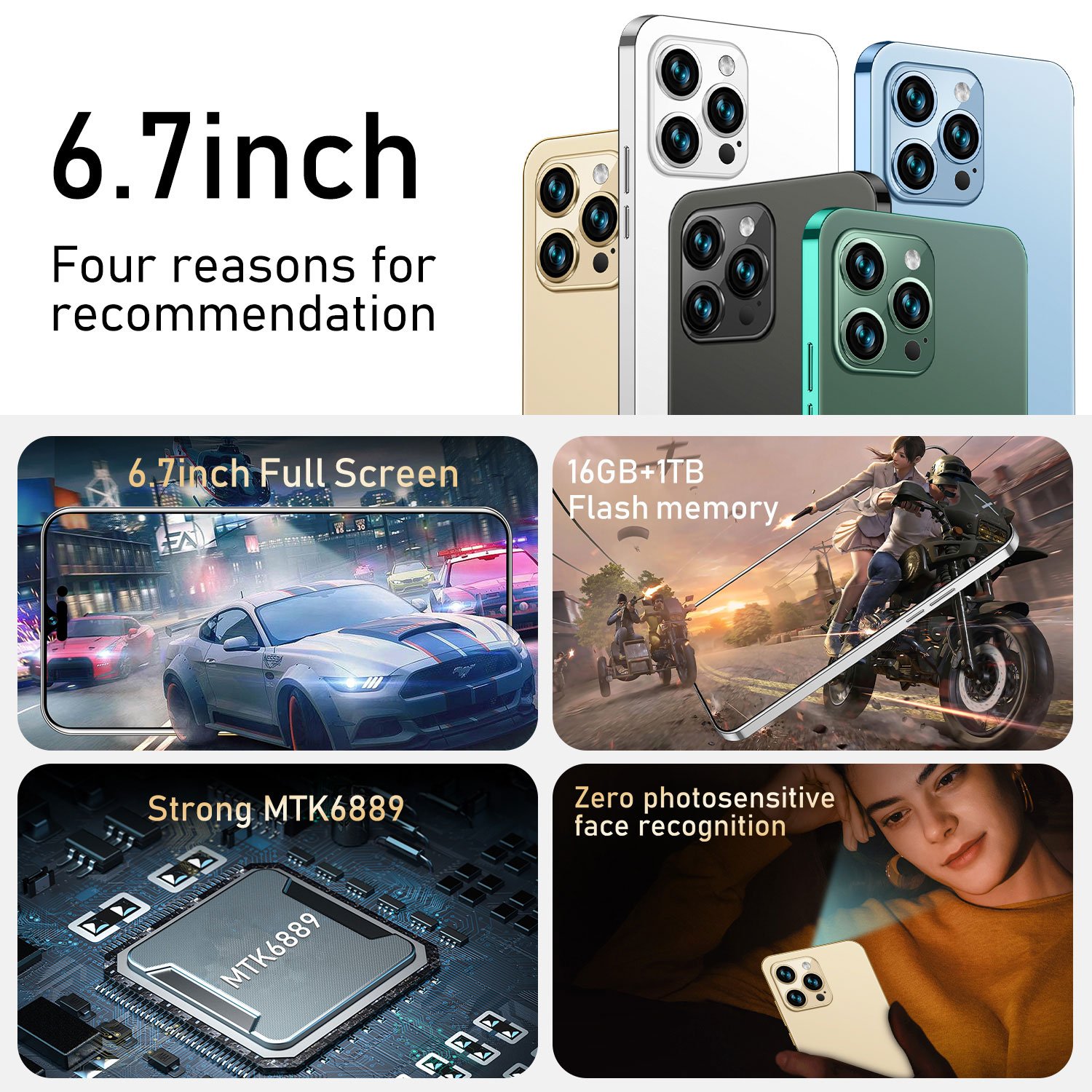 Hot Selling Phone14 Pro Max Original 16GB+1TB 6.7 Inch Android 12.0 Double Sim Card Mobile Phone Cell Gaming Phone 5G Smartphone