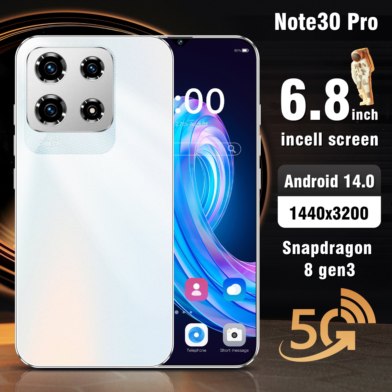 Hot Selling High Quality Note 30 Pro Real 5g 16+1TB Large memory clear Camera Big Screen unlocked smartphone