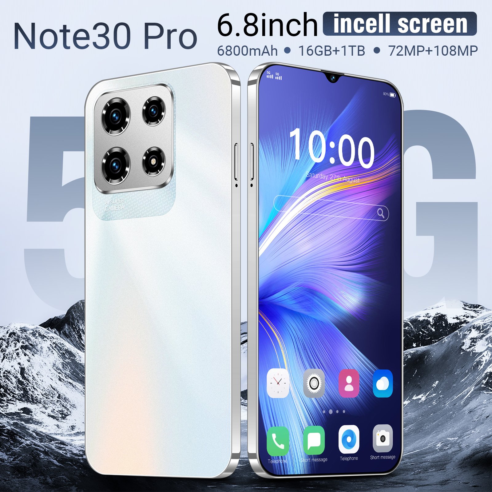 Hot Selling High Quality Note 30 Pro Real 5g 16+1TB Large memory clear Camera Big Screen unlocked smartphone