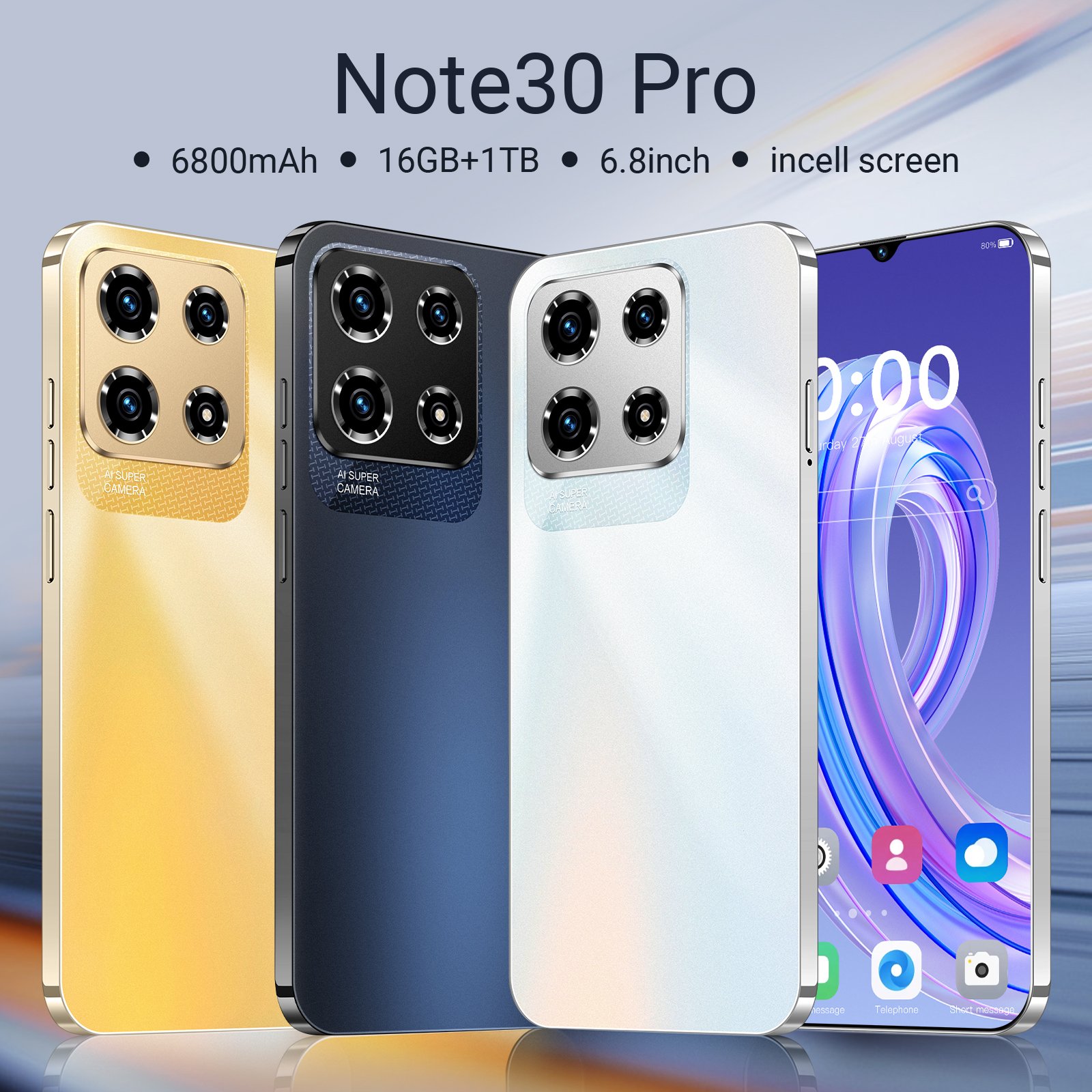 Hot Selling High Quality Note 30 Pro Real 5g 16+1TB Large memory clear Camera Big Screen unlocked smartphone
