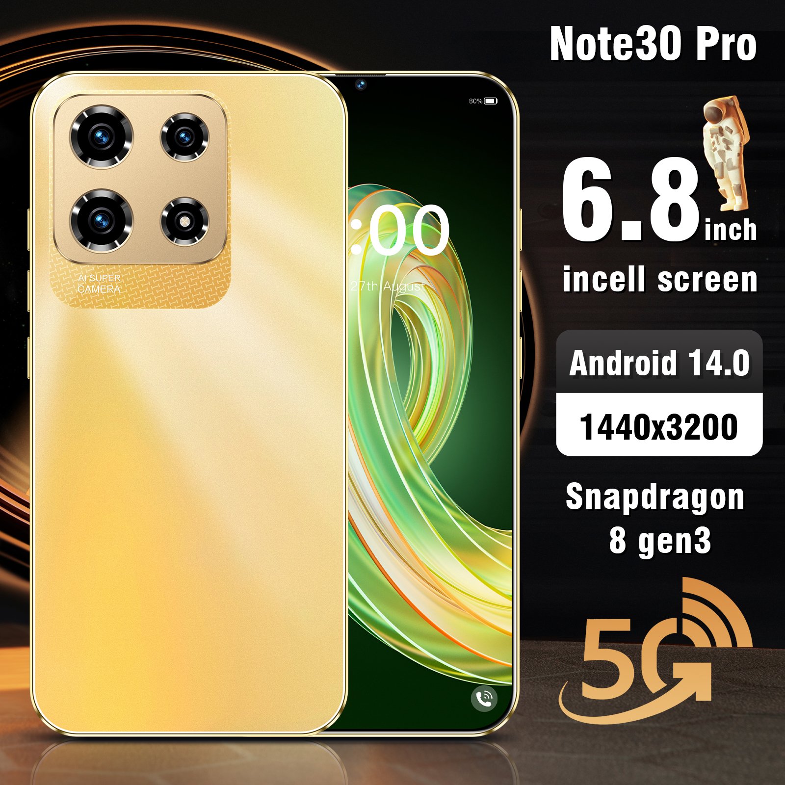 Hot Selling High Quality Note 30 Pro Real 5g 16+1TB Large memory clear Camera Big Screen unlocked smartphone
