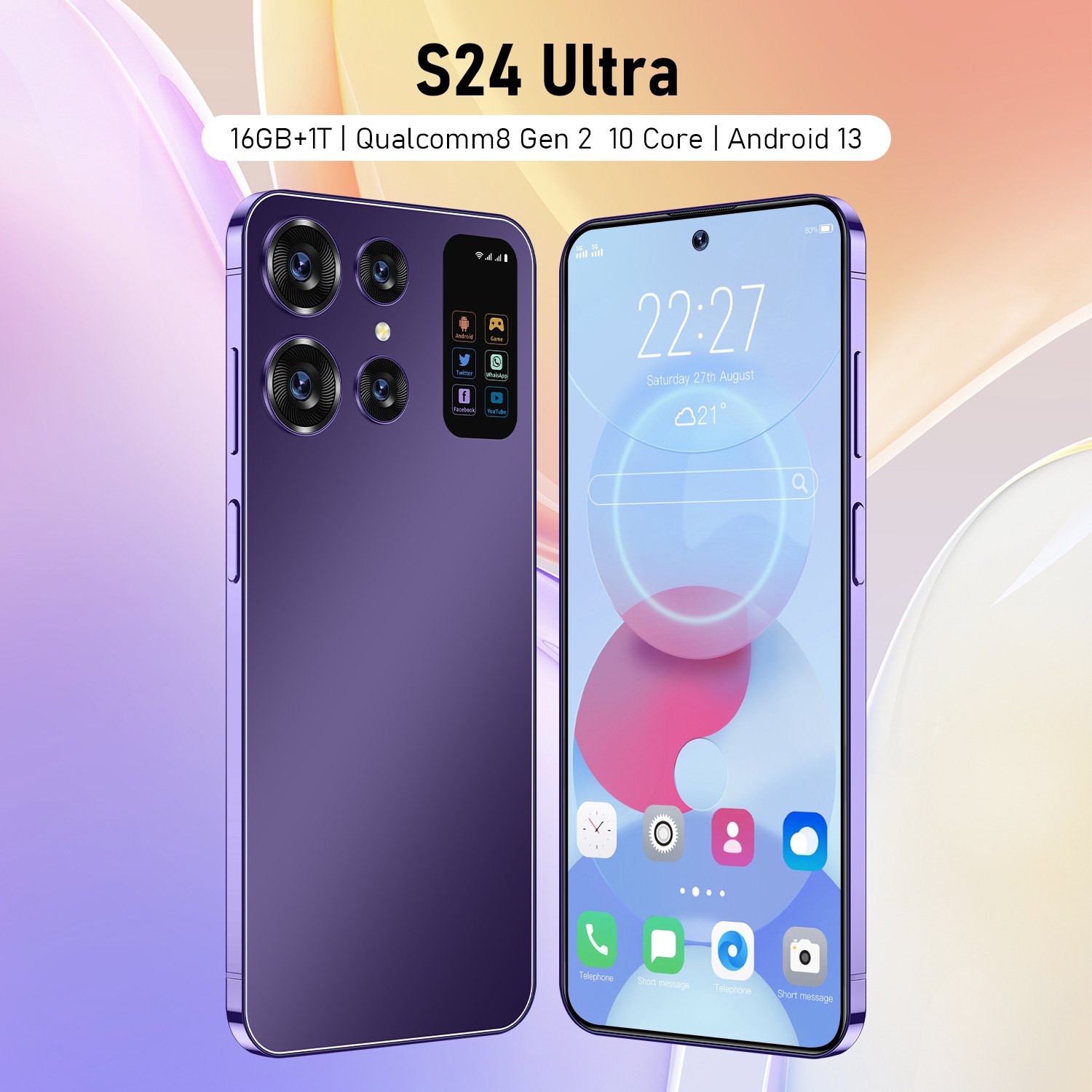 New Global S24 ULTRA Cell Phone 7.3 Inch Big Screen 5G Smartphone 16GB+1TB Dual SIM Android Mobile Phone S24 ULTRA