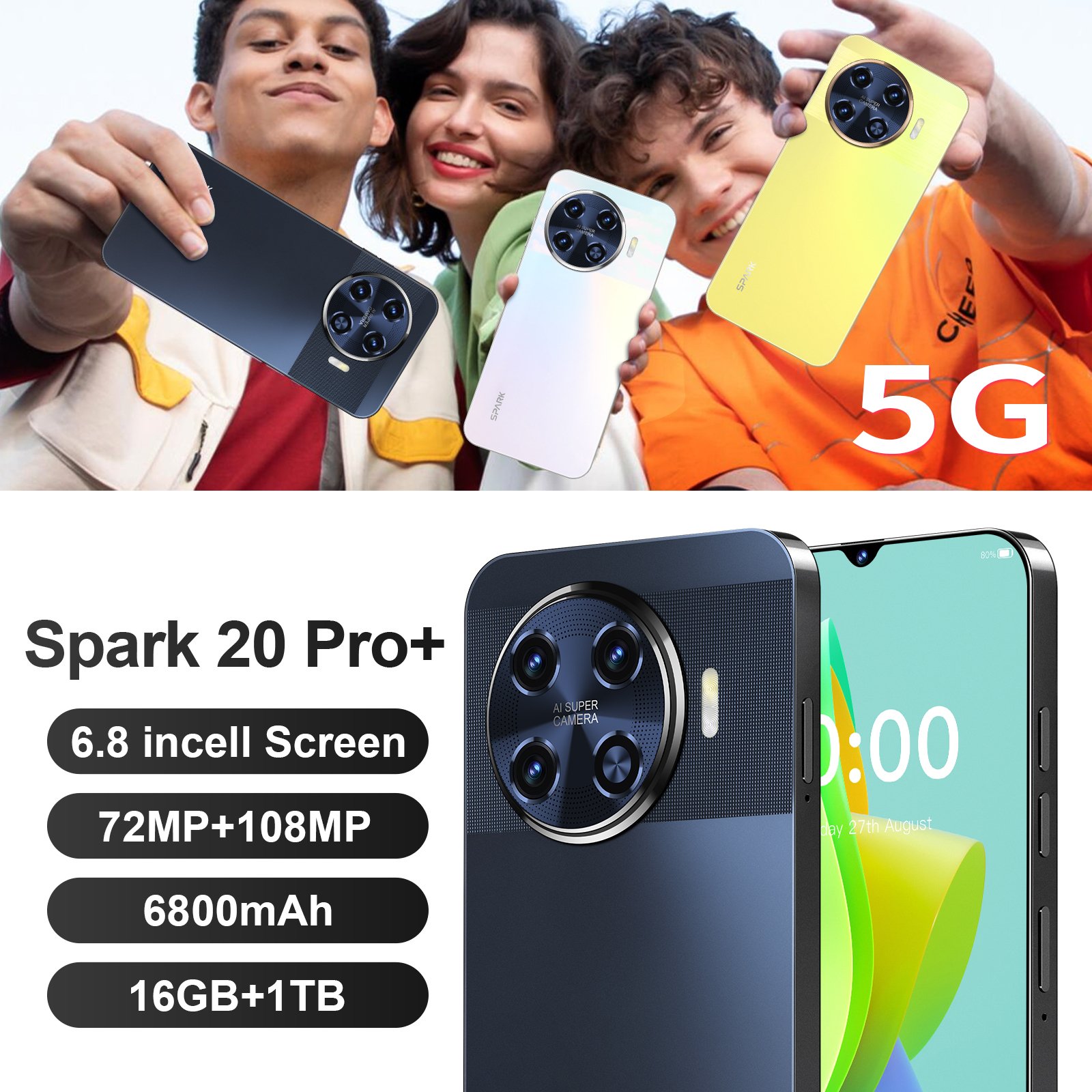 HX2024New style 2+16gb 3g Cheap New Unlocked Spark 20 Pro+ Clone Cell Mobile Phone Private White Label Smartphone
