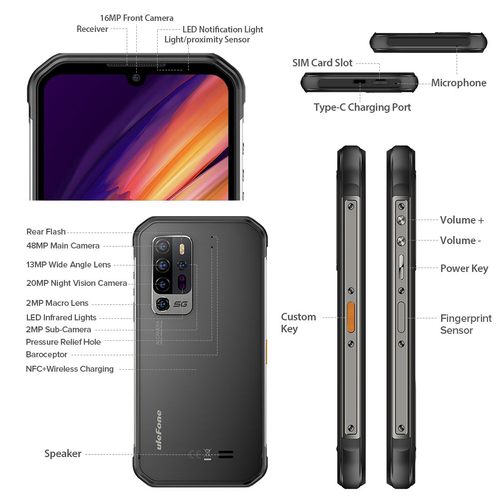 Ulefone Amor 11 5G Mobile Phone 8G 256G 48MP Camera 5200mAh 6.1" Cell Phone Wireless Charge Armor 11 Smartphone