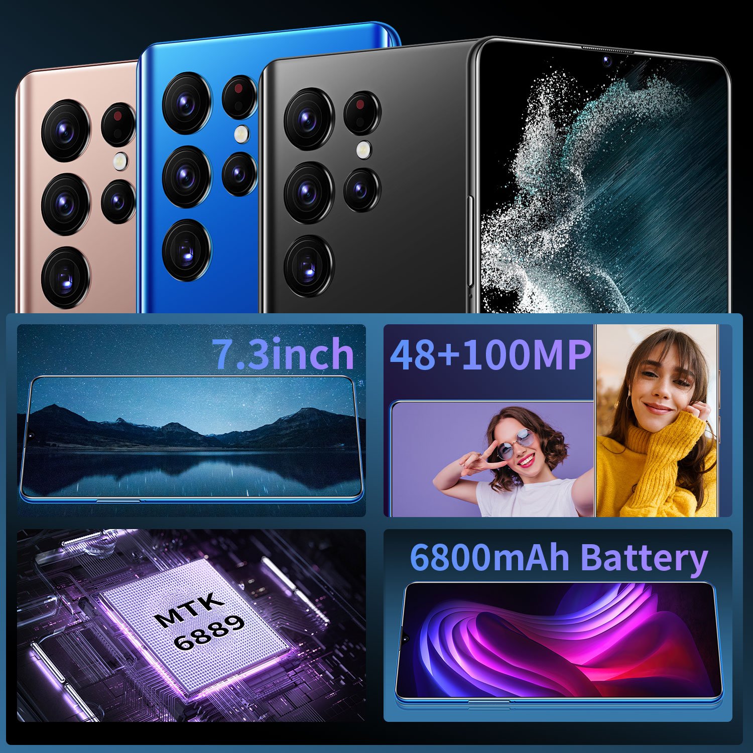 Hot Selling S24 ULTRA original 7.3 inch 16GB+1TB 48MP+100MP Smart Cell Phones Mobile Telephone Android 5G Smartphone