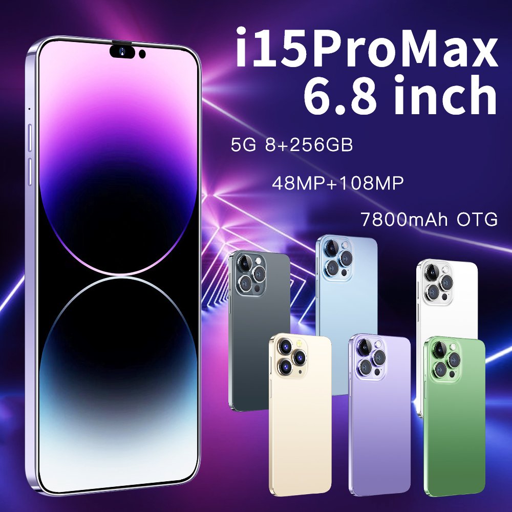 Best Sell Phone 15 pro max 8GB+256GB Smartphone 6.8inch Screen 5g Smartphone Dual Sim Card I15 phone 15 Pro Max Gaming Telephone