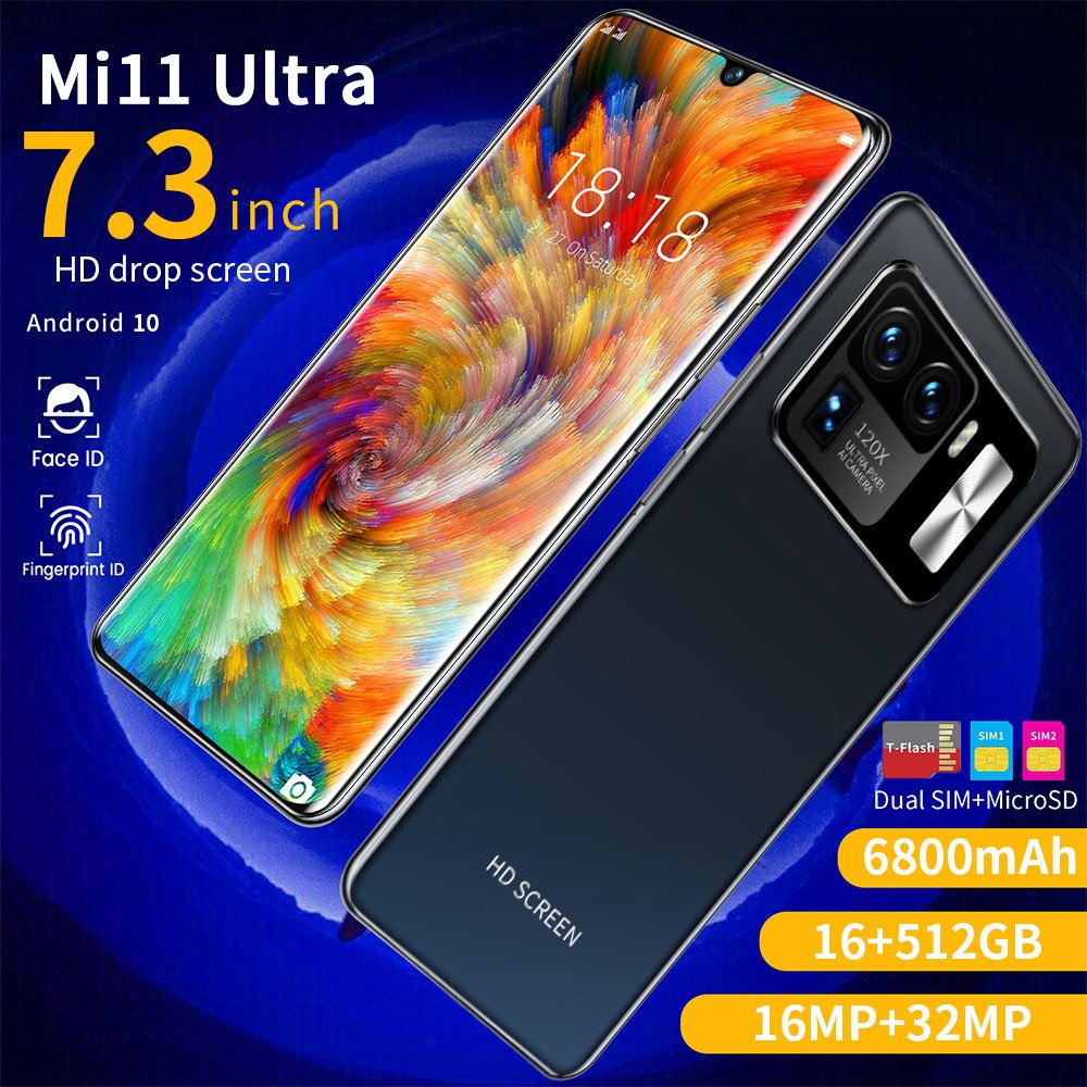 New phone Mi11UItra Android Smartphone 3GB+64GB Version 5g mobile phone 10 core 6800mAh cell phone