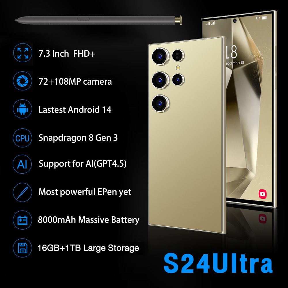 Hot Selling S24 ULTRA original 7.3 inch 16GB+1TB 72MP+108MP Global Version cellphone Smartphone 5G Mobile Cell Phone