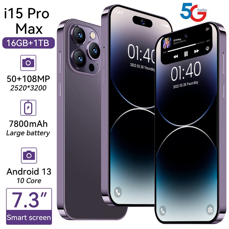 Phone 15 Pro Max Smartphone 5g Smartphone 7.3inch Screen Dual Sim Card I15 Phone 15 Pro Max 5g Smart Phone