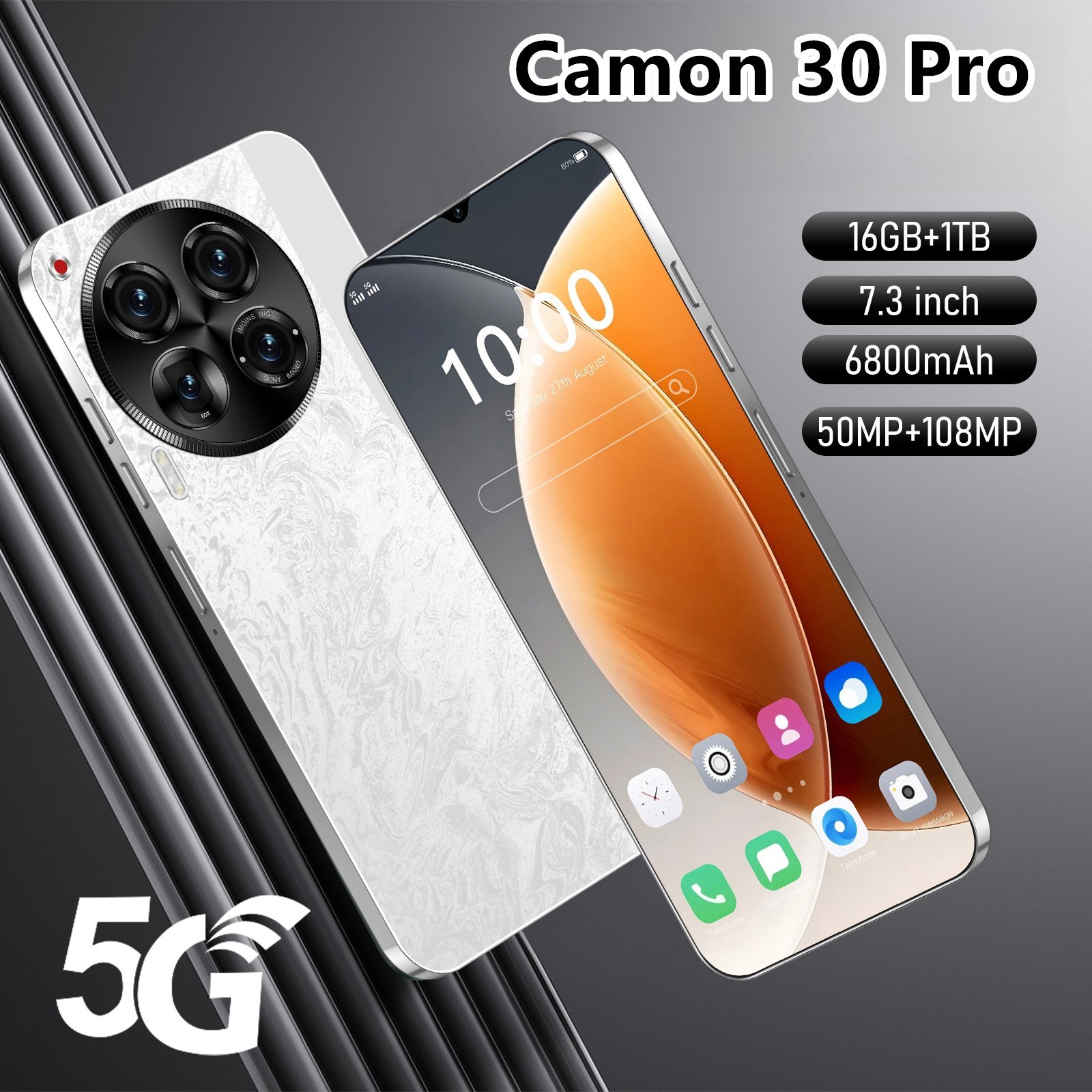 5G Smartphones Original Camon 30 Pro 16GB+1TB 7.3Inch Mobile Phone Face ID 6800mAh Dual SIM Android 11 Cell Phone unlocked 4G
