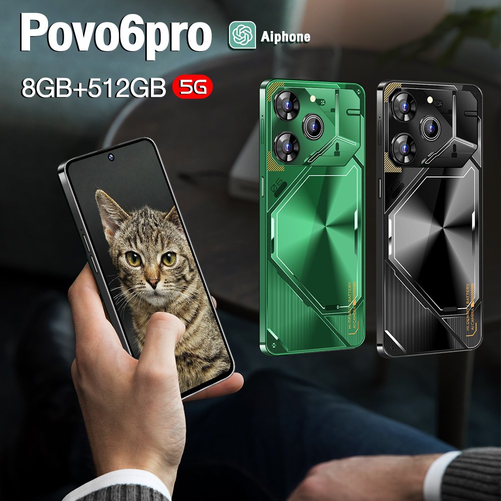 Gaming phone Povo6pro U43 Mobile 4G smartphone 7.3-inch HD perforated screen 8+256GB memory power supply Android 5G smartphone