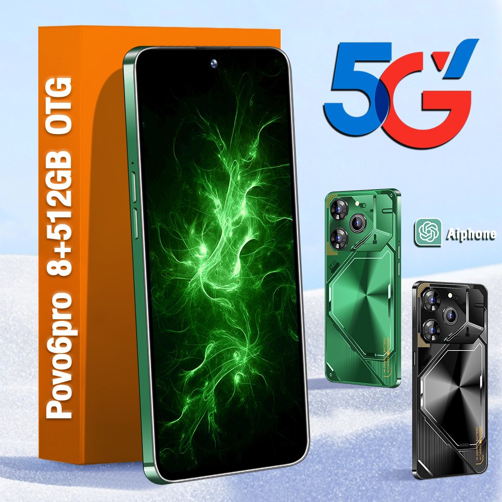 Gaming phone Povo6pro U43 Mobile 4G smartphone 7.3-inch HD perforated screen 8+256GB memory power supply Android 5G smartphone