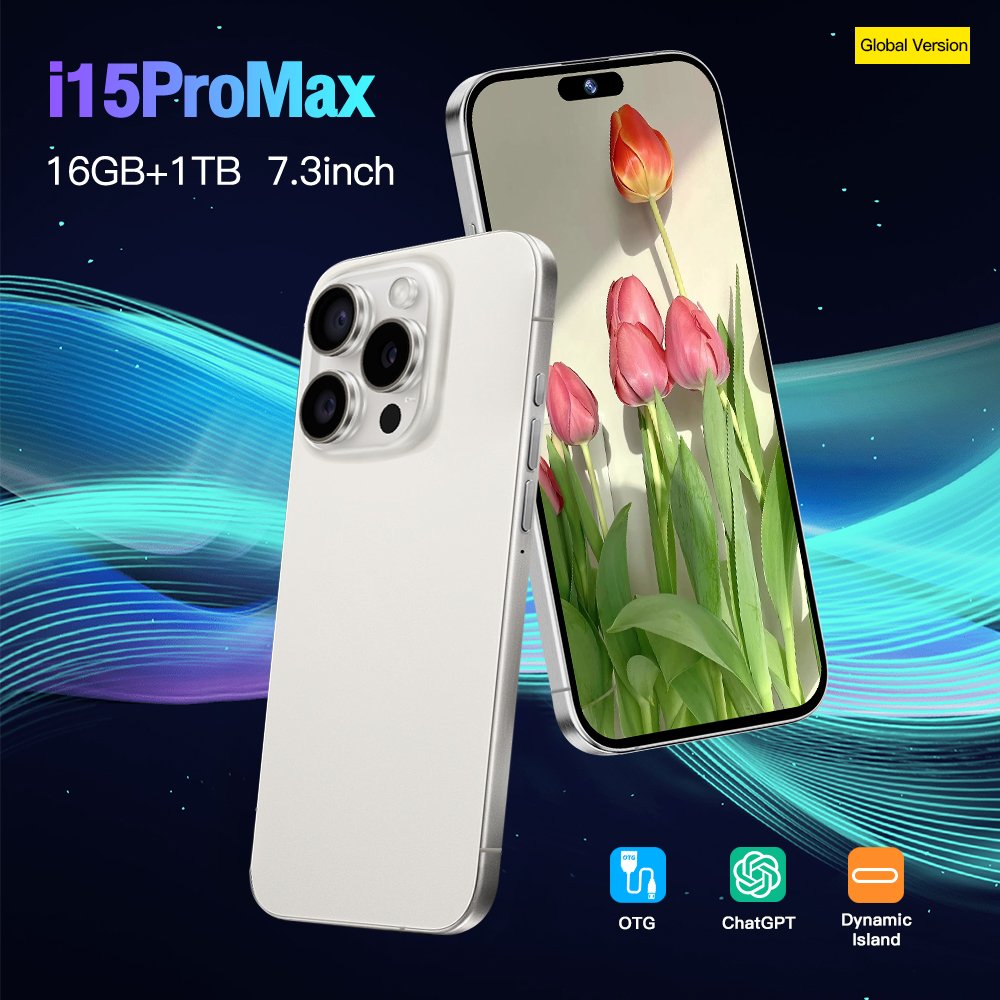 Hot Selling New Phone 15 Pro Max 6.8 Inch 16GB+1TB 48MP+108MP Big Screen Cellphone Smartphone 5G Mobile Cell Phone