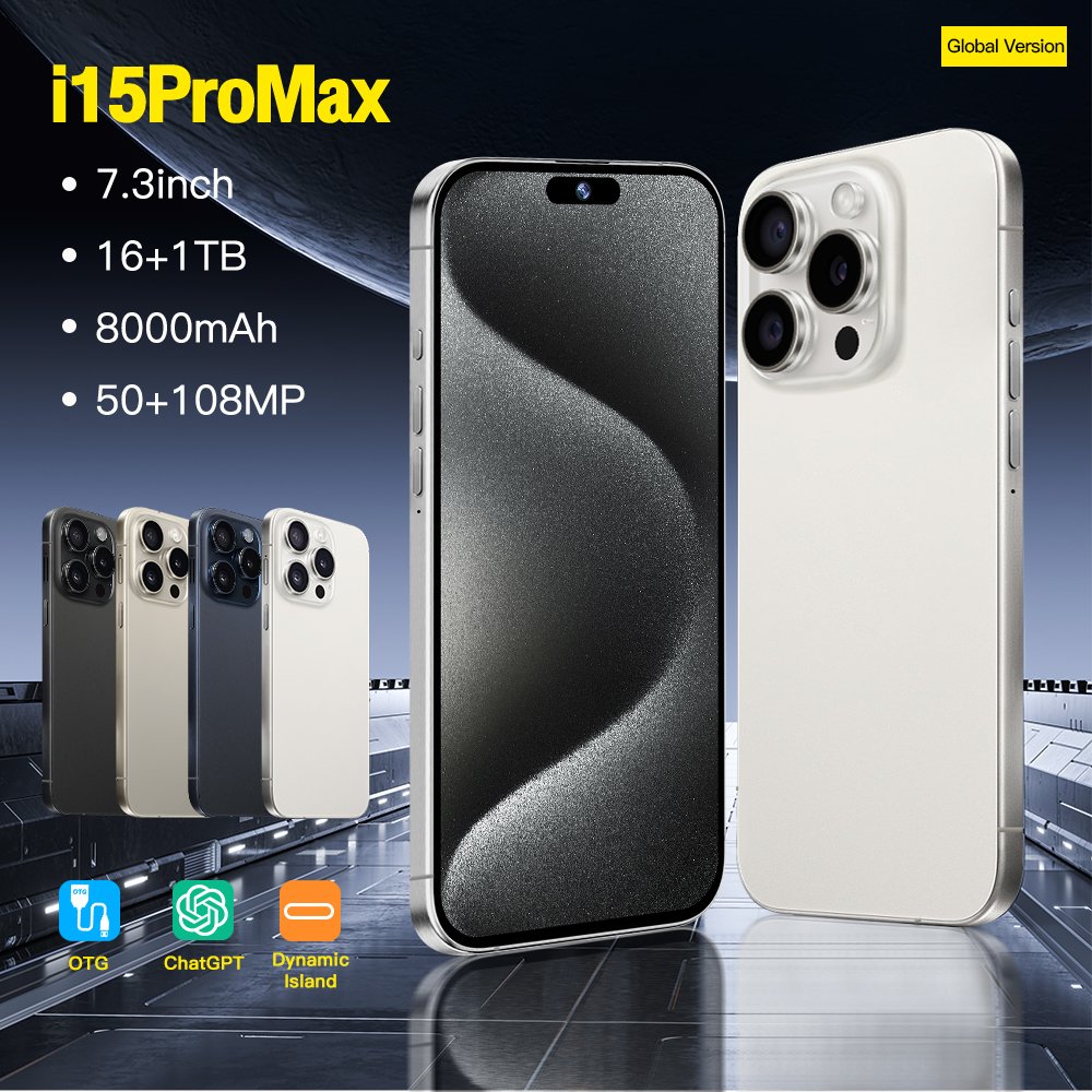 Hot Selling New Phone 15 Pro Max 6.8 Inch 16GB+1TB 48MP+108MP Big Screen Cellphone Smartphone 5G Mobile Cell Phone