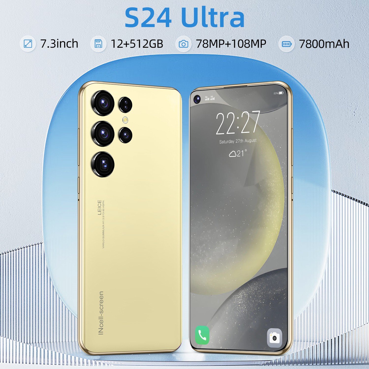 High Quality S24 Ultra 5G Android 14 Smartphone 16GB+1TB 7.3inch HD Touchscreen 7300mAh Battery Dual SIM Card GPS Mobile Phone