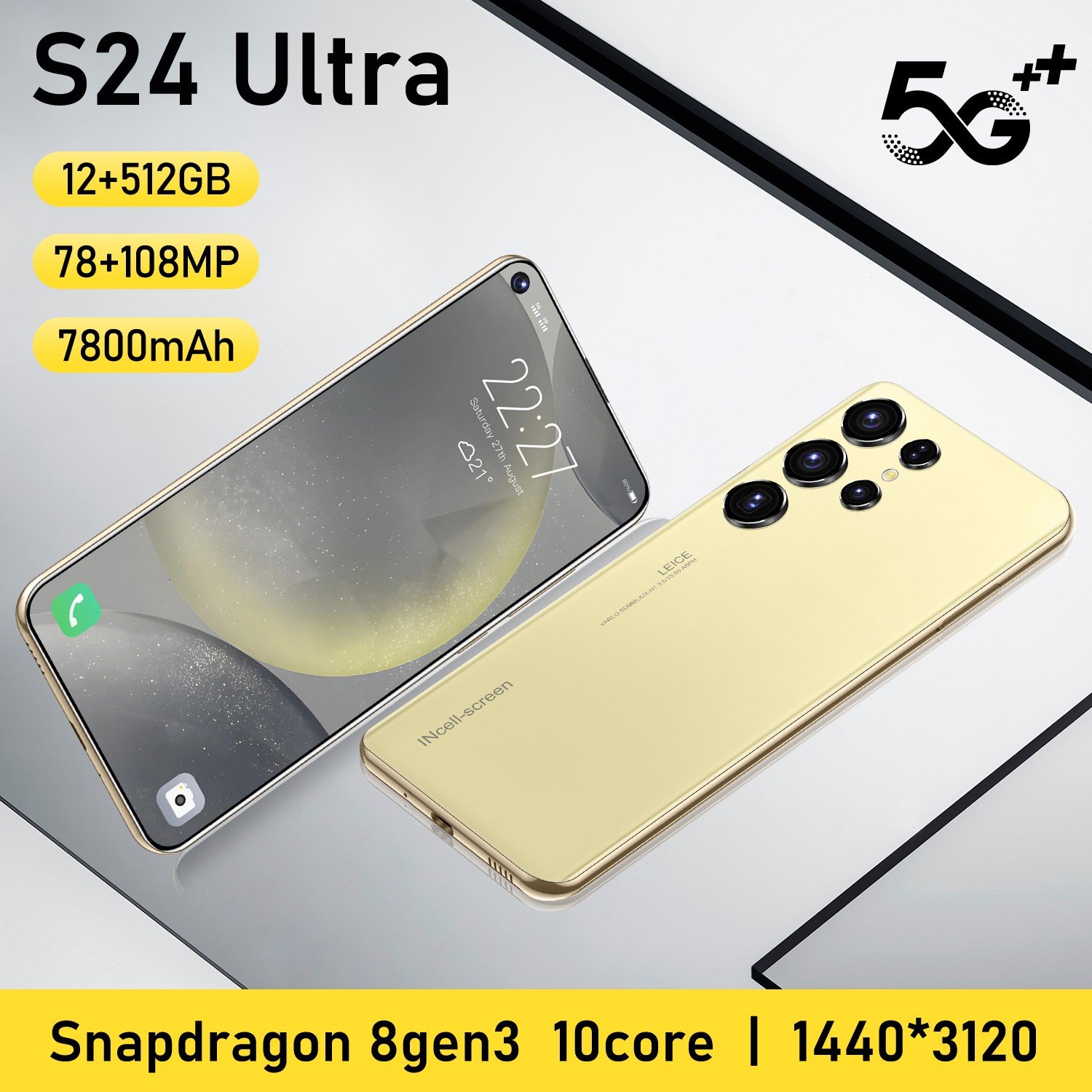 High Quality S24 Ultra 5G Android 14 Smartphone 16GB+1TB 7.3inch HD Touchscreen 7300mAh Battery Dual SIM Card GPS Mobile Phone