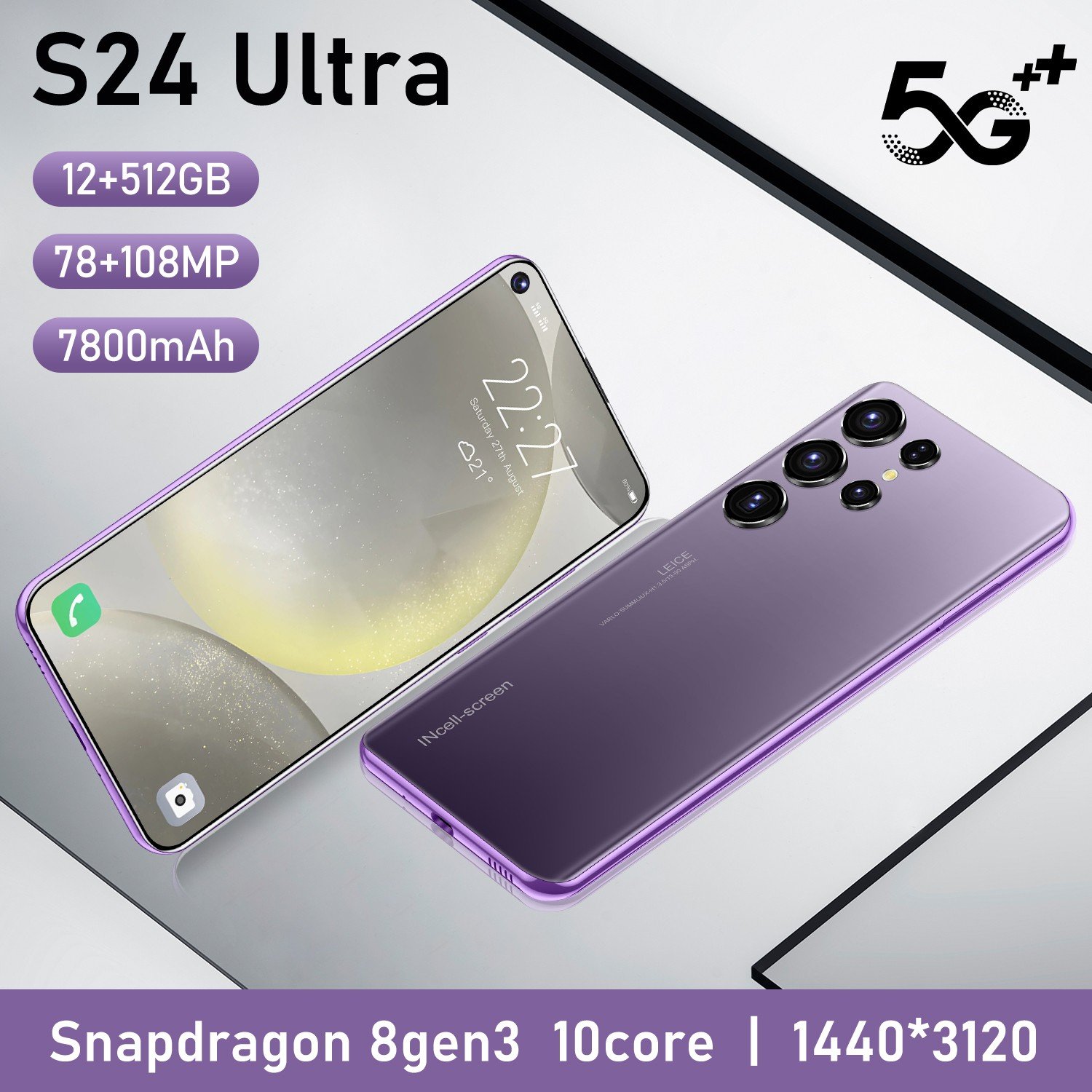 High Quality S24 Ultra 5G Android 14 Smartphone 16GB+1TB 7.3inch HD Touchscreen 7300mAh Battery Dual SIM Card GPS Mobile Phone