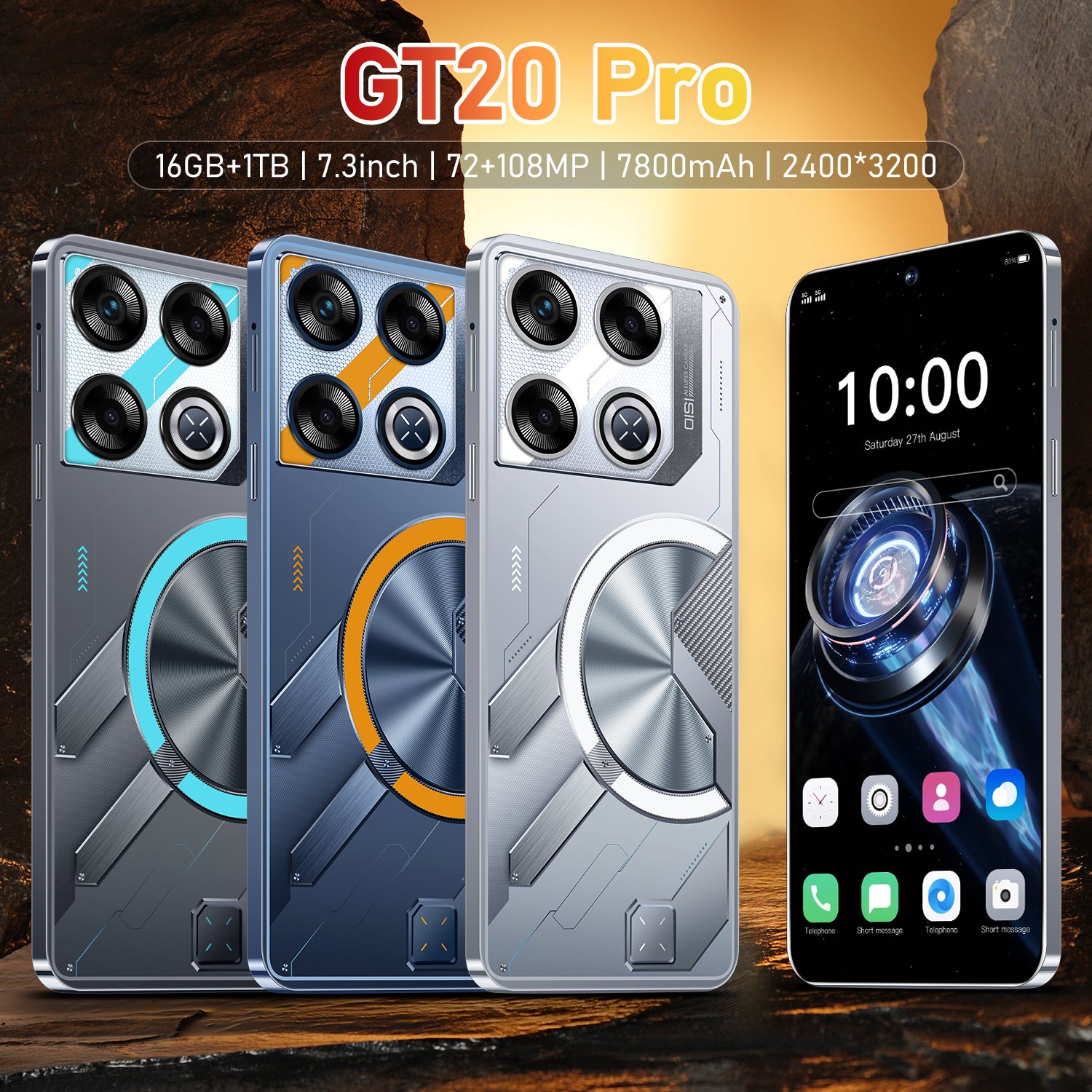 GT20 pro 10 Core OEM Smartphone 7.3 inch Cheap Big Screen Phone with 1TB 64MP HIFI Camera Mobile Phone