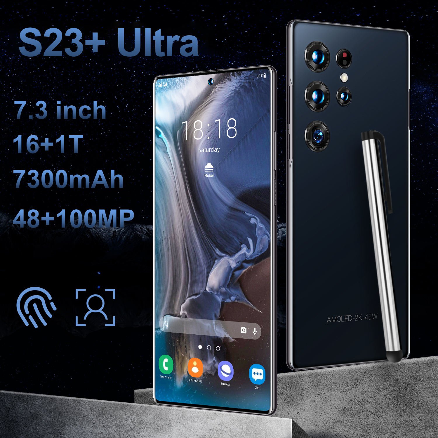 Mobile Phone Full Screen 7.2 Inch Hd Cell Phones Gaming Smartphones 5800mah 24+48mp 5g Smart Phone For S23 Ultra
