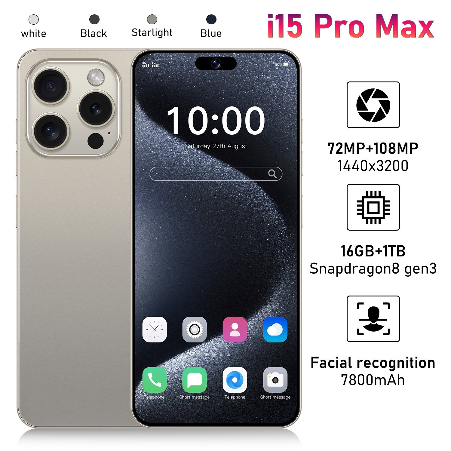 A+ Quality Mobile Phones 15 Pro Max 7.3inch Android Mobile Cell Phone 12GB+512GB Smartphone 5g Smartphone 6.7inch Screen
