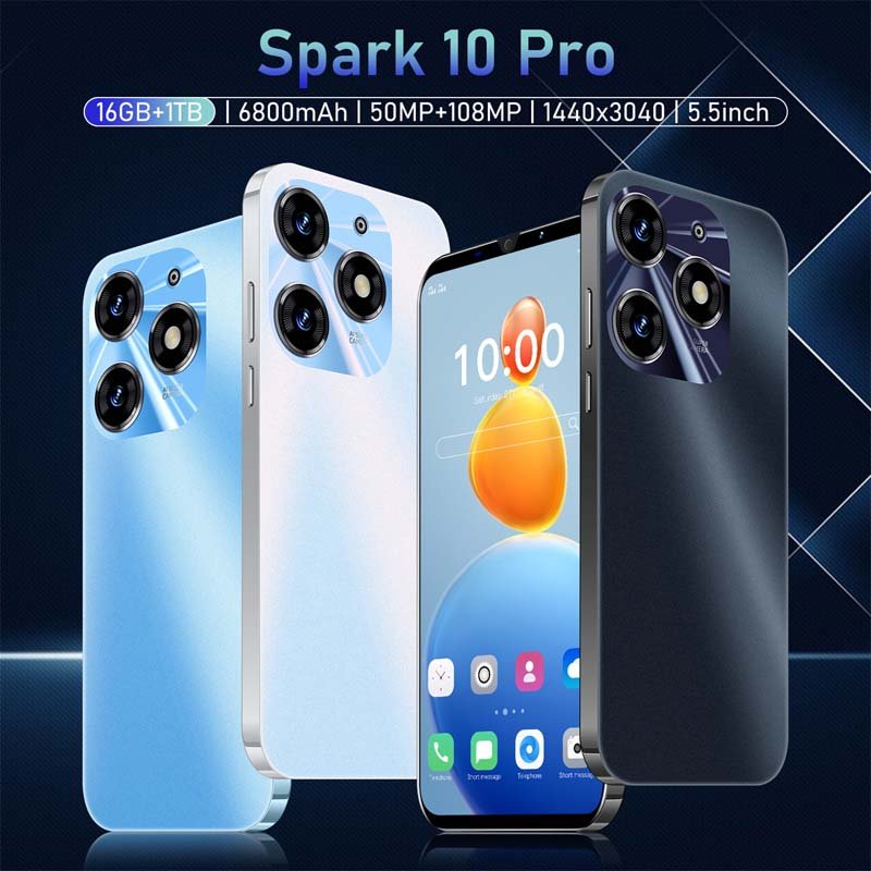 Spark 10 Pro Smart Phones 5G Smartphones 2 SIM Latest Android Mobile Phones 2024 5.5 Inch HD Full Screen Unlocked Smartphone