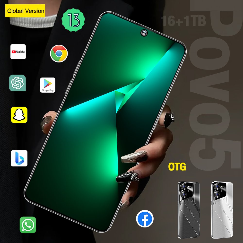 Smart Phone Original Gaming Mobile Phone Brand 5G Smartphone 16G 1T Povo5 Feature Phone Telephone Telefon i for 15 Pro Max i14