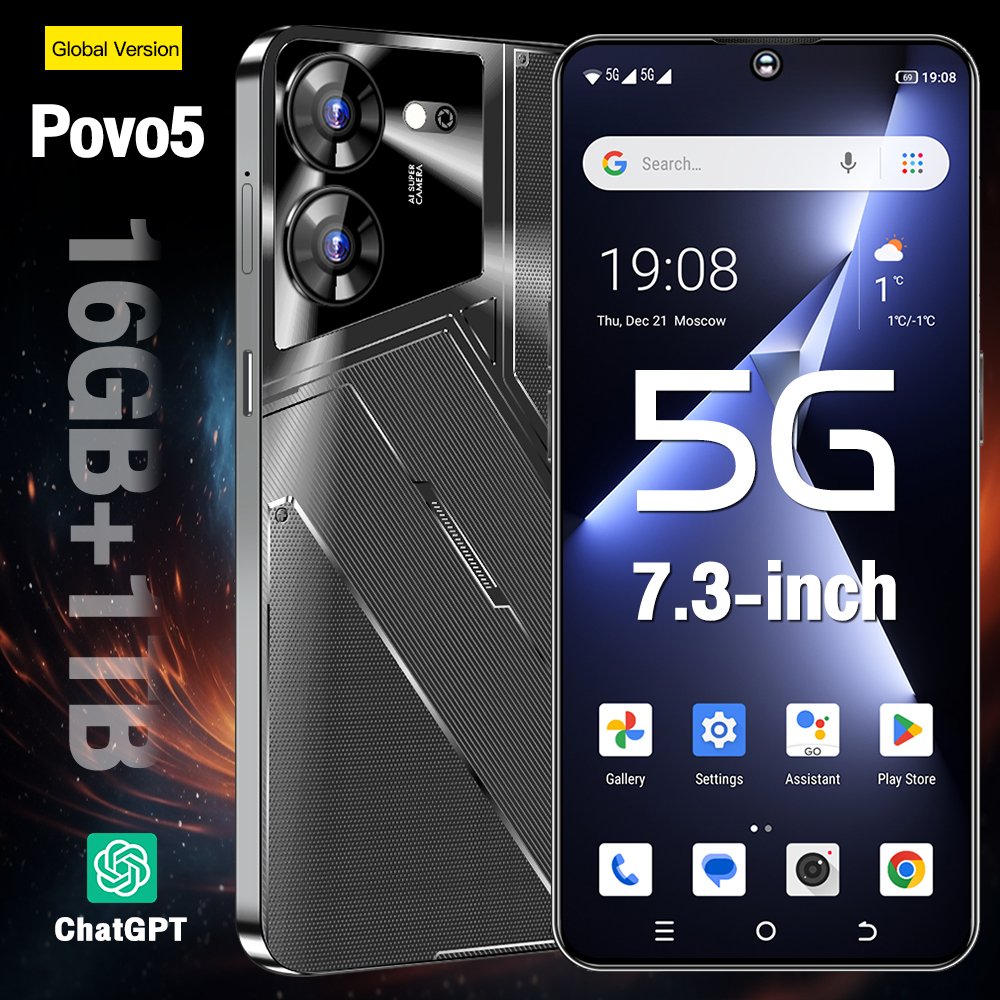Smart Phone Original Gaming Mobile Phone Brand 5G Smartphone 16G 1T Povo5 Feature Phone Telephone Telefon i for 15 Pro Max i14