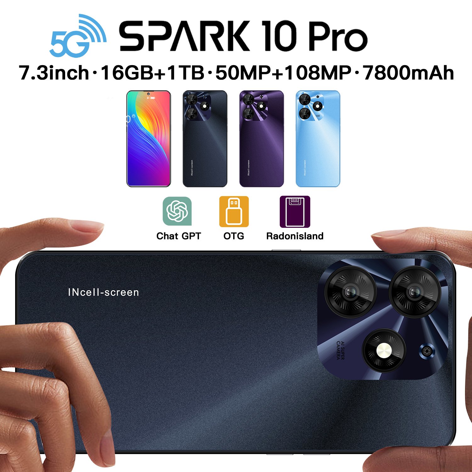Good quality Cheap Spark 10 pro 7.3 Inch 5g Smartphone Original TecnoSpark 10 pro Mobile Phone Android 13.0 16GB+1TB