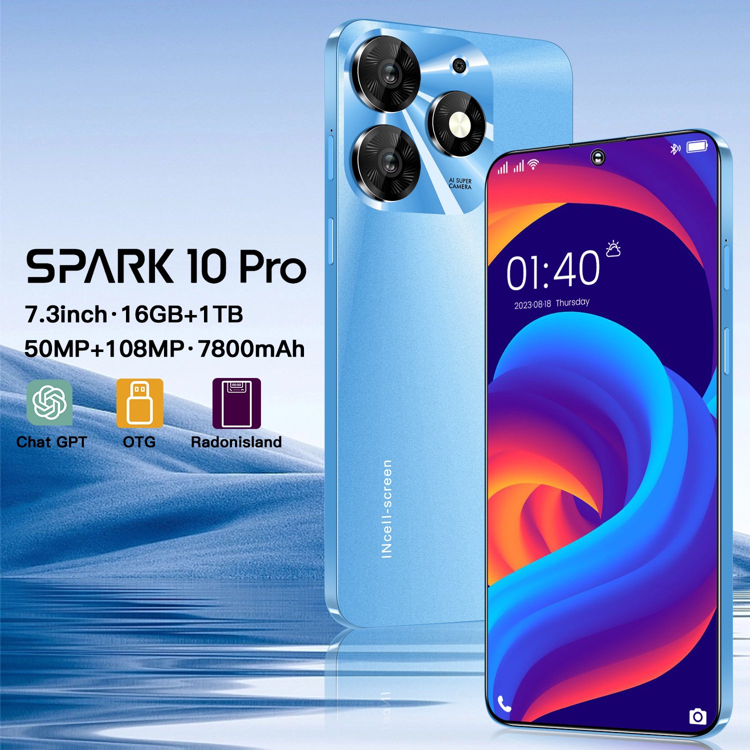 Good quality Cheap Spark 10 pro 7.3 Inch 5g Smartphone Original TecnoSpark 10 pro Mobile Phone Android 13.0 16GB+1TB