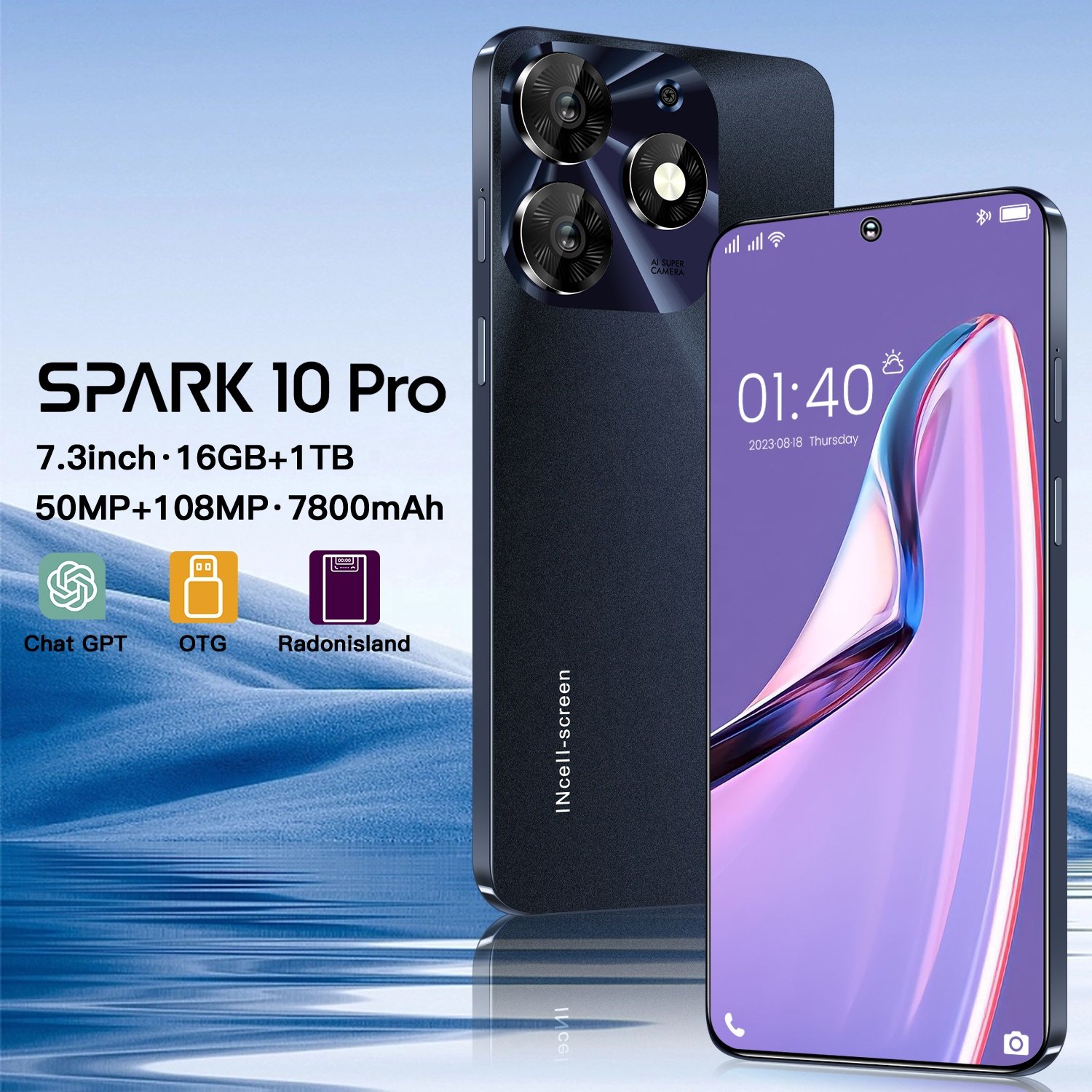 Good quality Cheap Spark 10 pro 7.3 Inch 5g Smartphone Original TecnoSpark 10 pro Mobile Phone Android 13.0 16GB+1TB