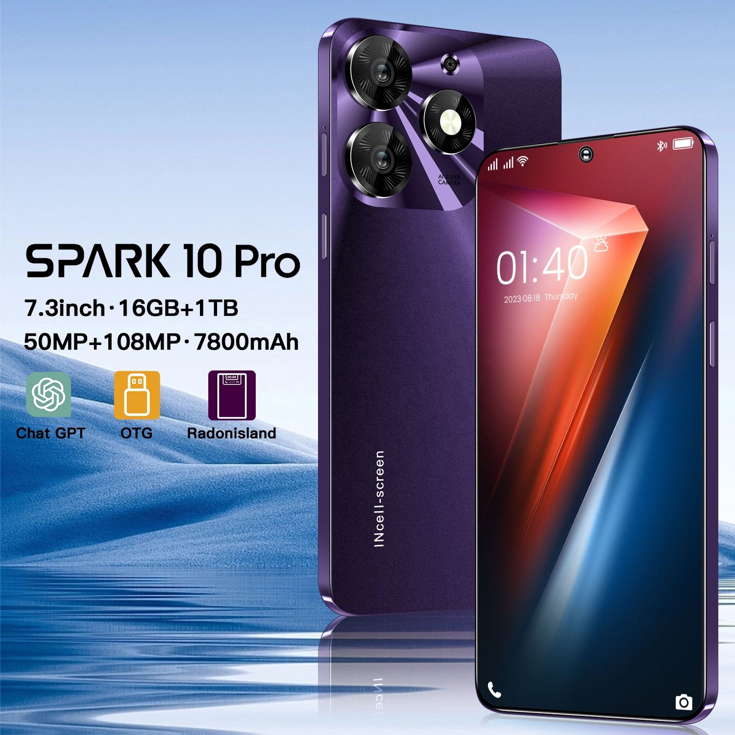 Good quality Cheap Spark 10 pro 7.3 Inch 5g Smartphone Original TecnoSpark 10 pro Mobile Phone Android 13.0 16GB+1TB
