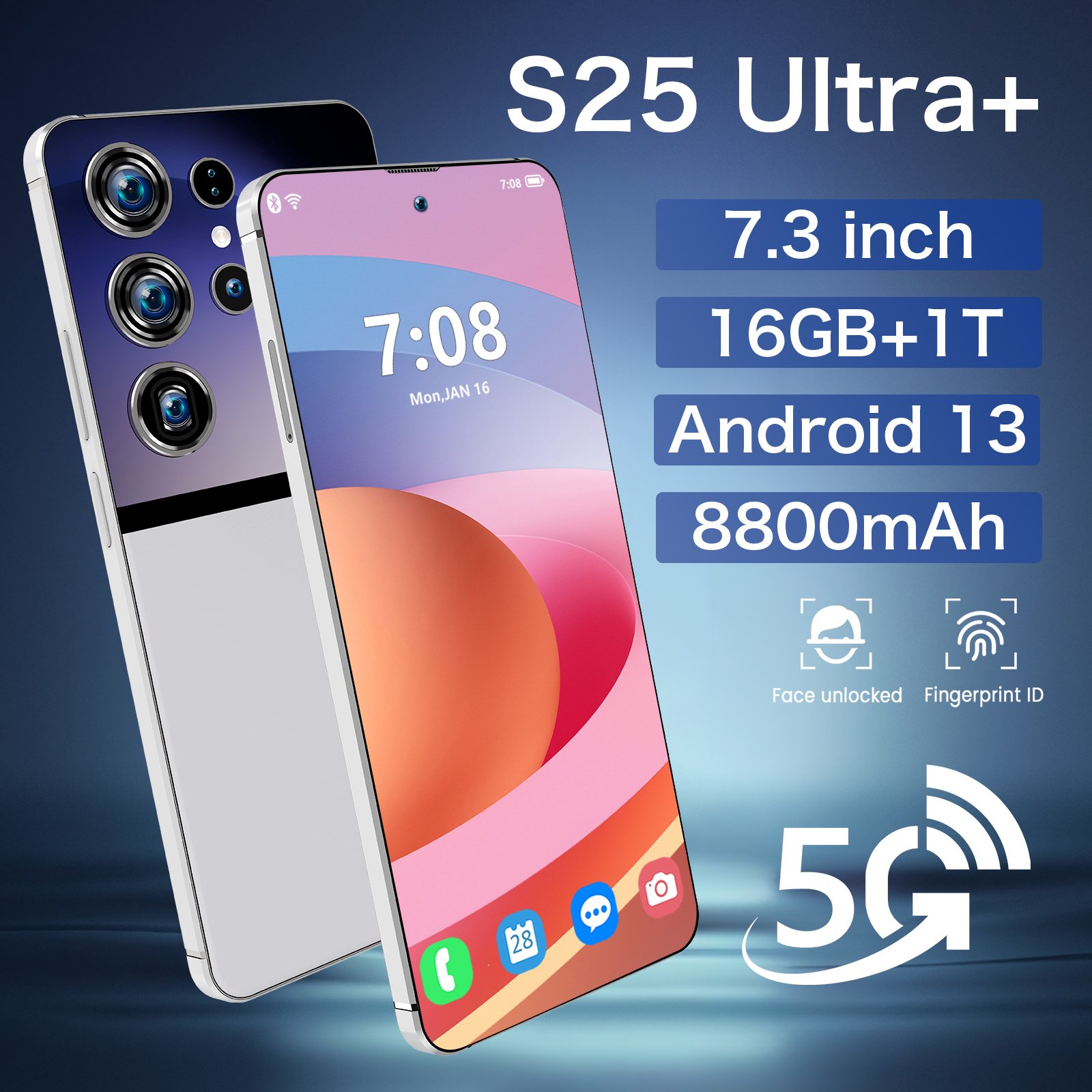 2024 Hot Selling S25 Ultra+ 5G Smartphone 7.3 Inch Screen Smart Mobile Phones