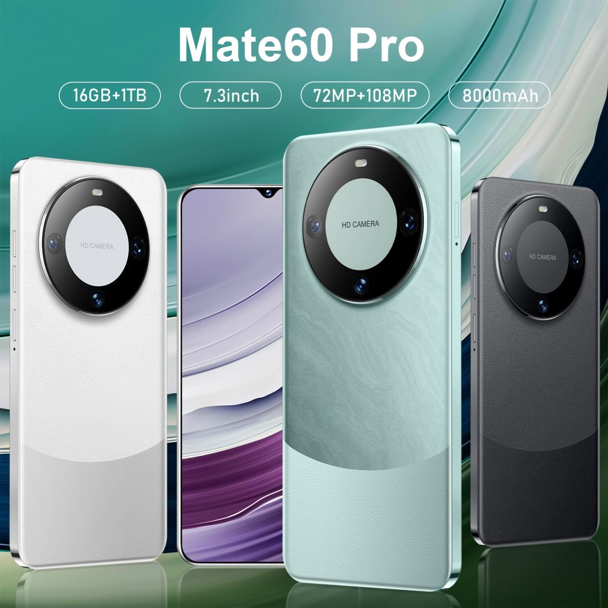 Hot Selling Mate 60 Pro original 7.3 Inch 16GB+1TB 72MP+108MP Face Unlocked Smart Cellphones 5G Mobile Phone Smartphones