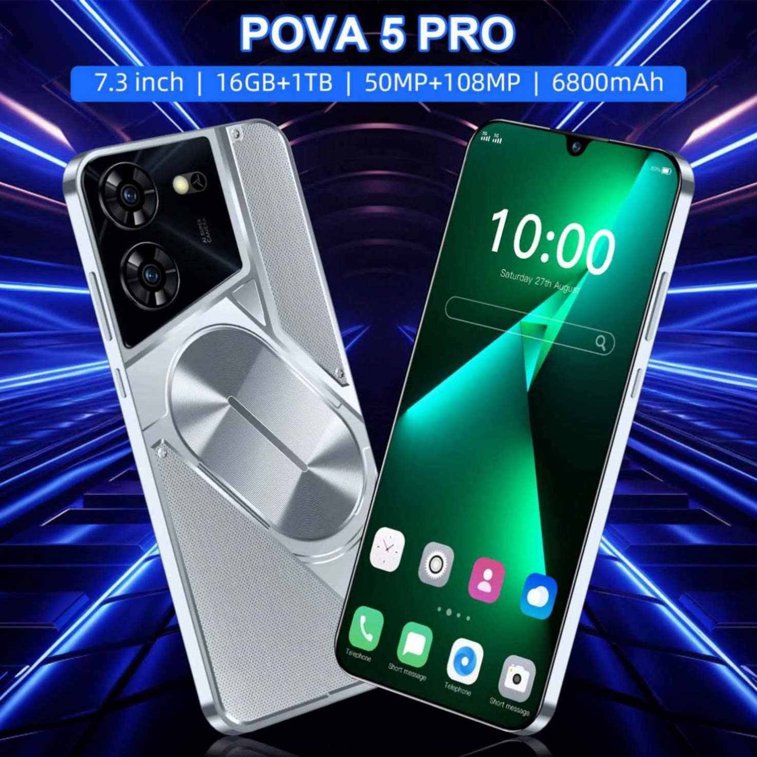 2024 Original Tecono Pova 5 pro Android 7.3 Inch Gaming Phone Styles Support 5G Smartphone mobile AI