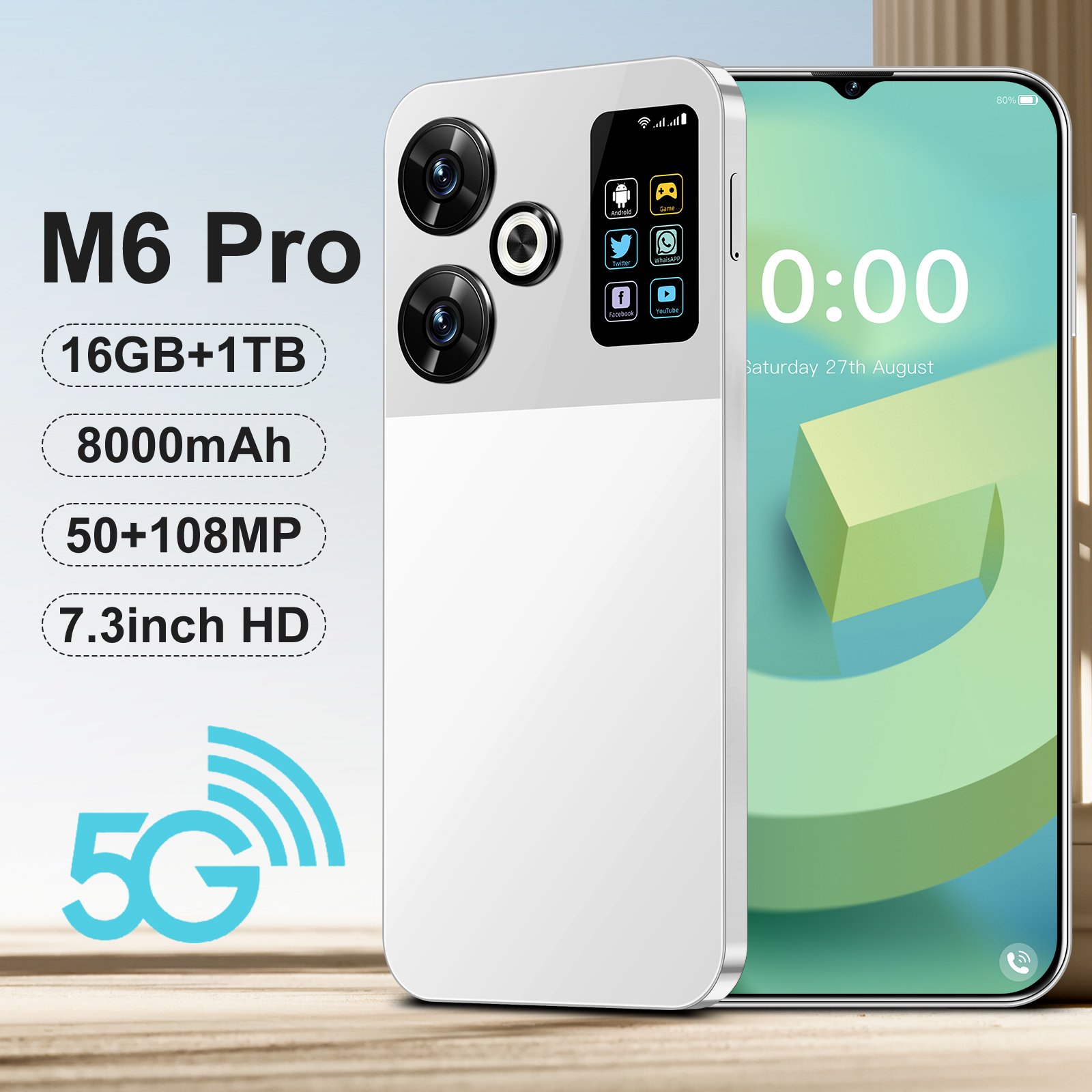 5G Smartphone M6 Pro Brand New Gaming Mobile Phone Smart Phone 16GB+1TB Cheap Telephone Intelligent gaming smartphone