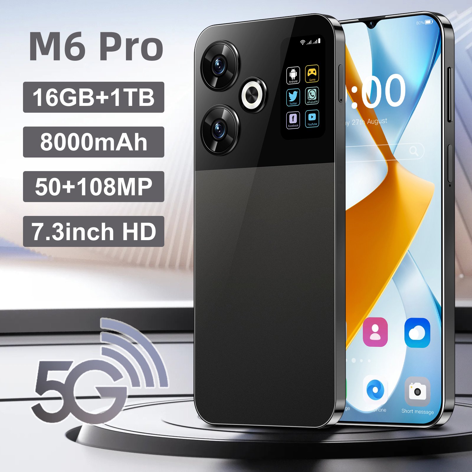 5G Smartphone M6 Pro Brand New Gaming Mobile Phone Smart Phone 16GB+1TB Cheap Telephone Intelligent gaming smartphone