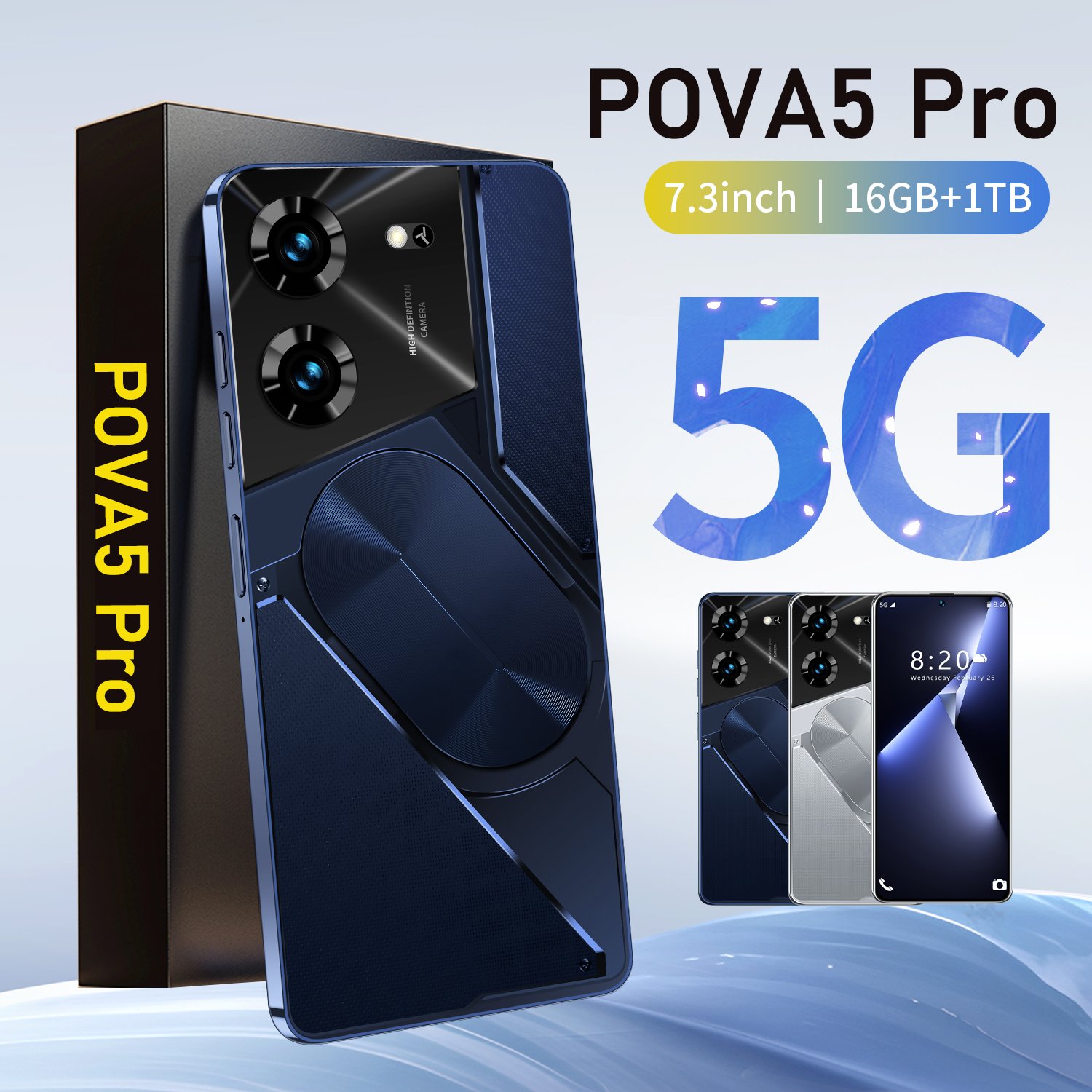 Hot selling 5G smartphone 7.3-inch high-definition dual card facial recognition fingerprint recognition smartphone
